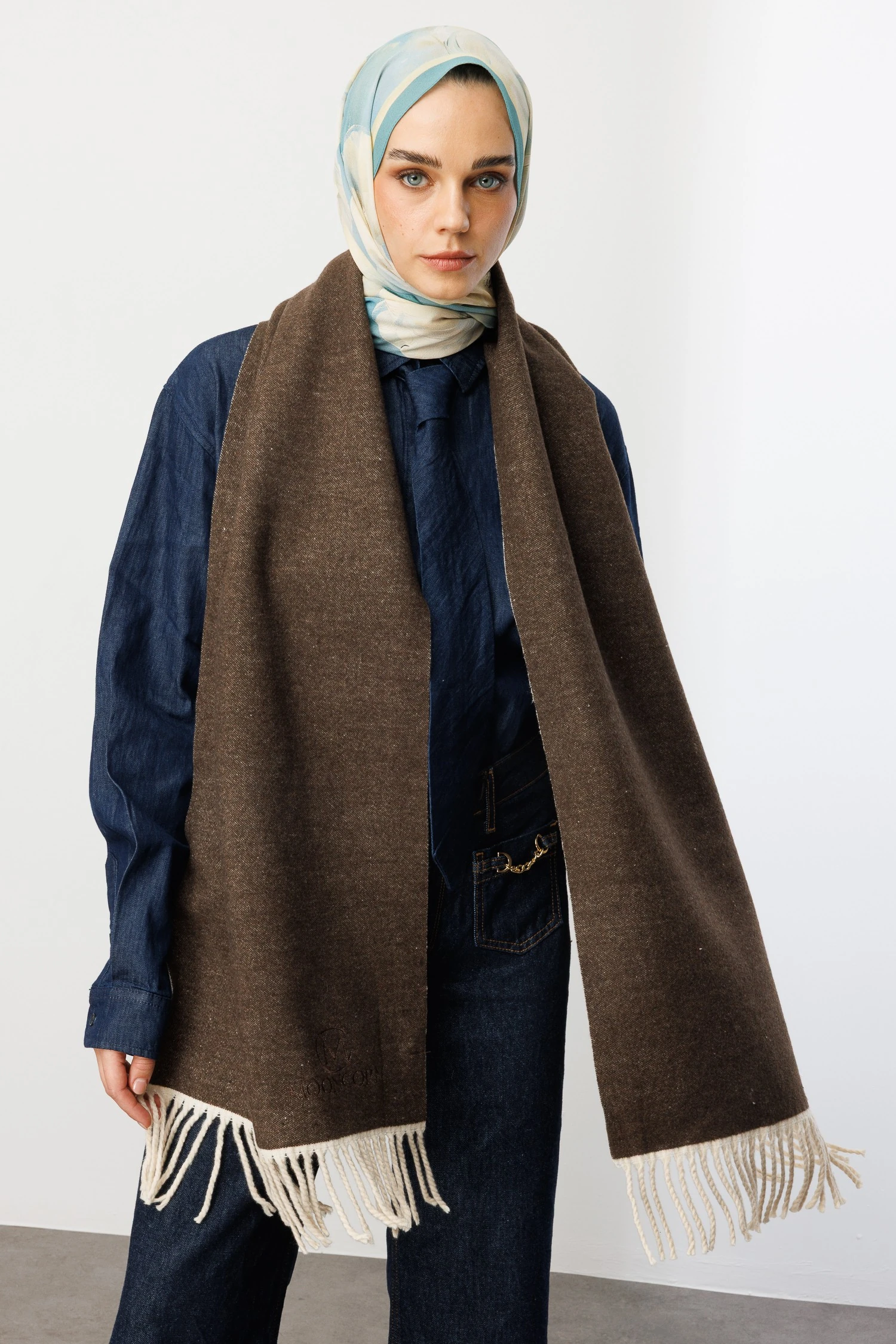 Çift Taraflı Yün Atkı - Vizon Latte