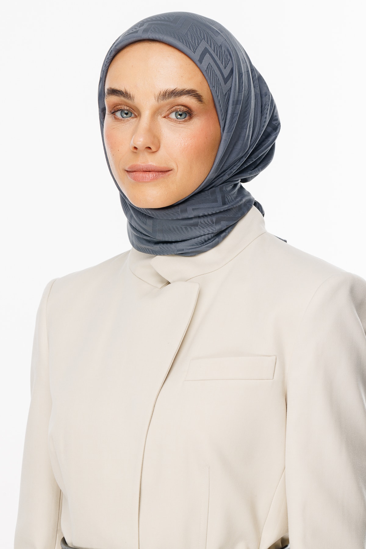 Viora Pattern Silky Jacquard Scarf - Smoked