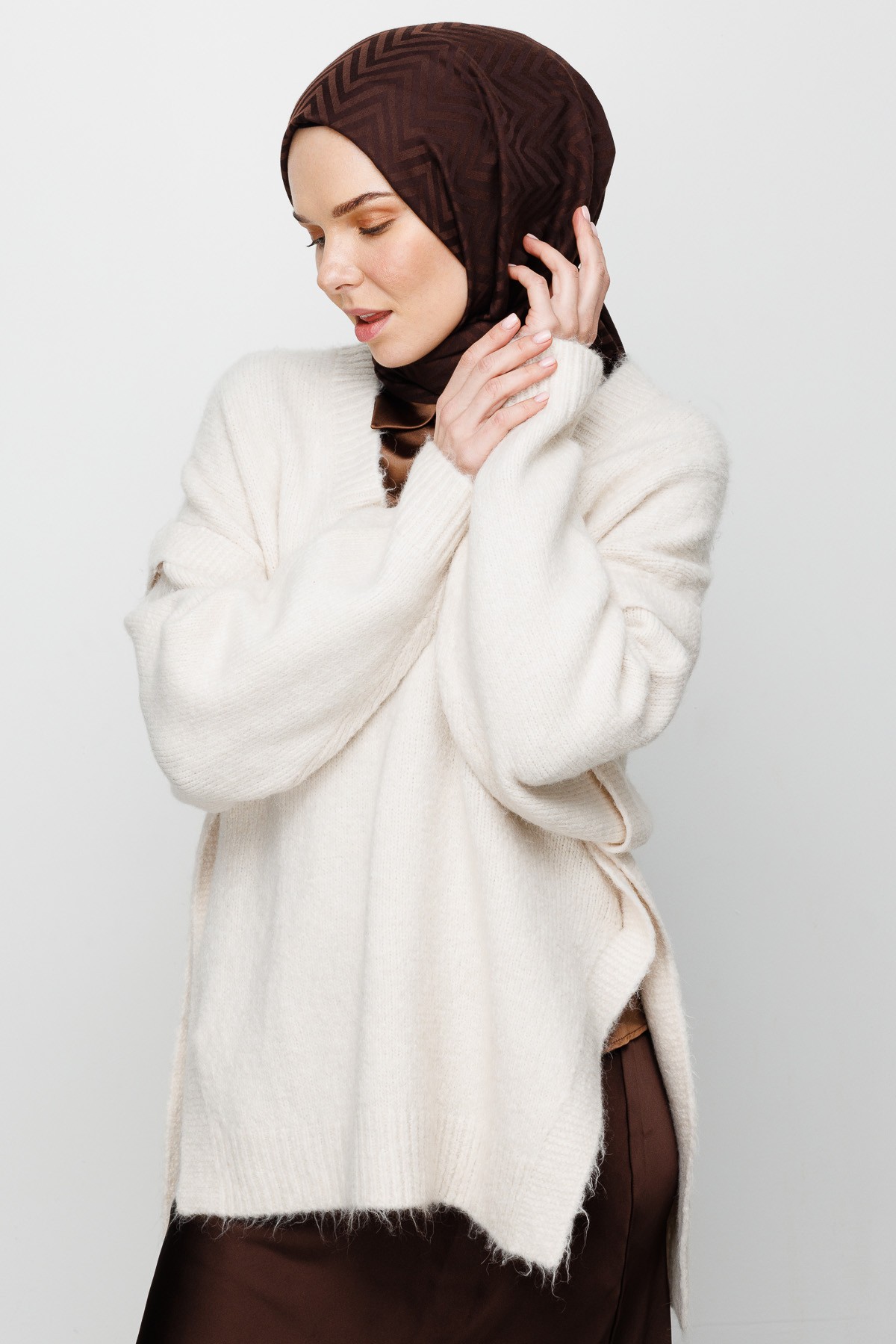 Zigzag Pattern Cotton Jacquard Shawl - Bitter Coffee
