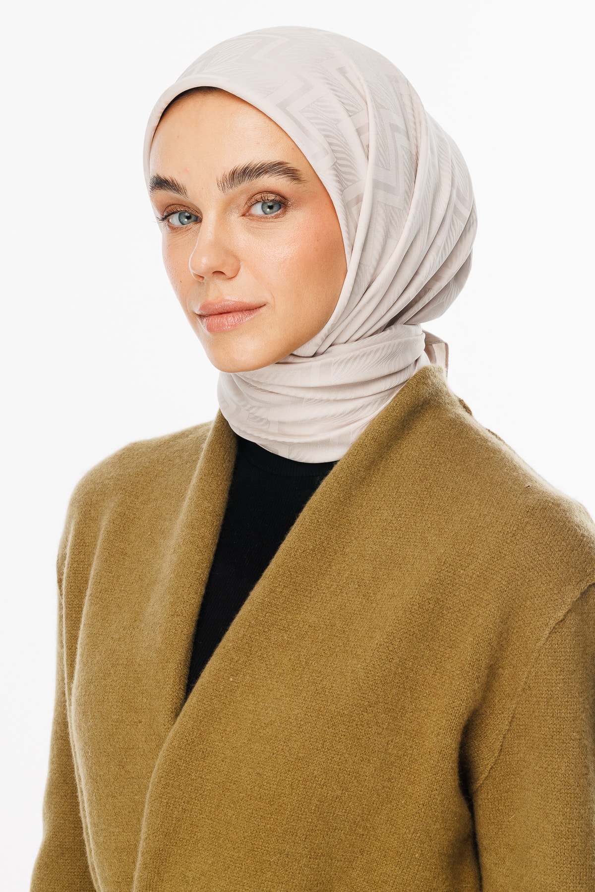 Viora Pattern Silky Jacquard Scarf - Stone Color