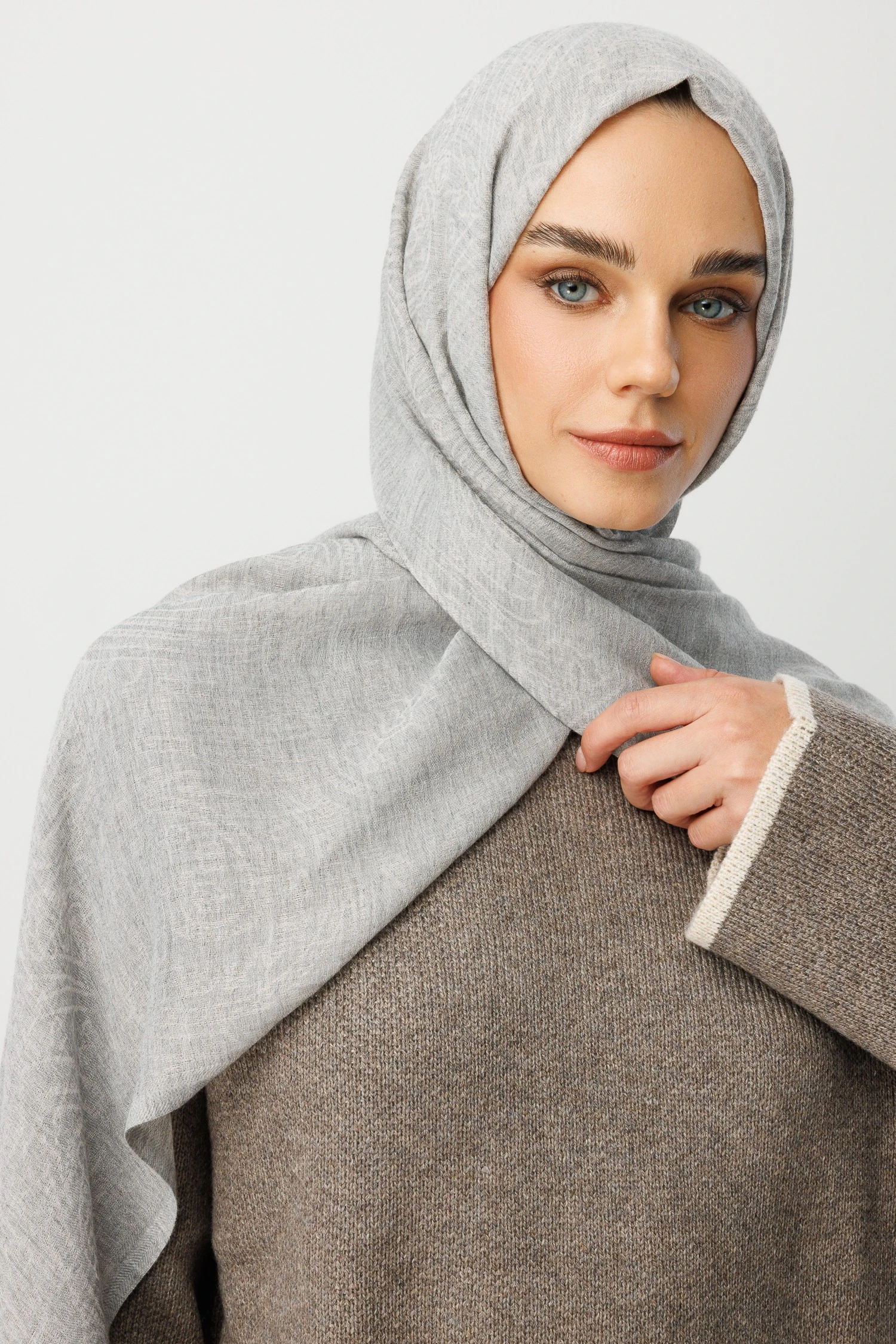 Rumi Desen Yün Kaşmir Şal - Grey