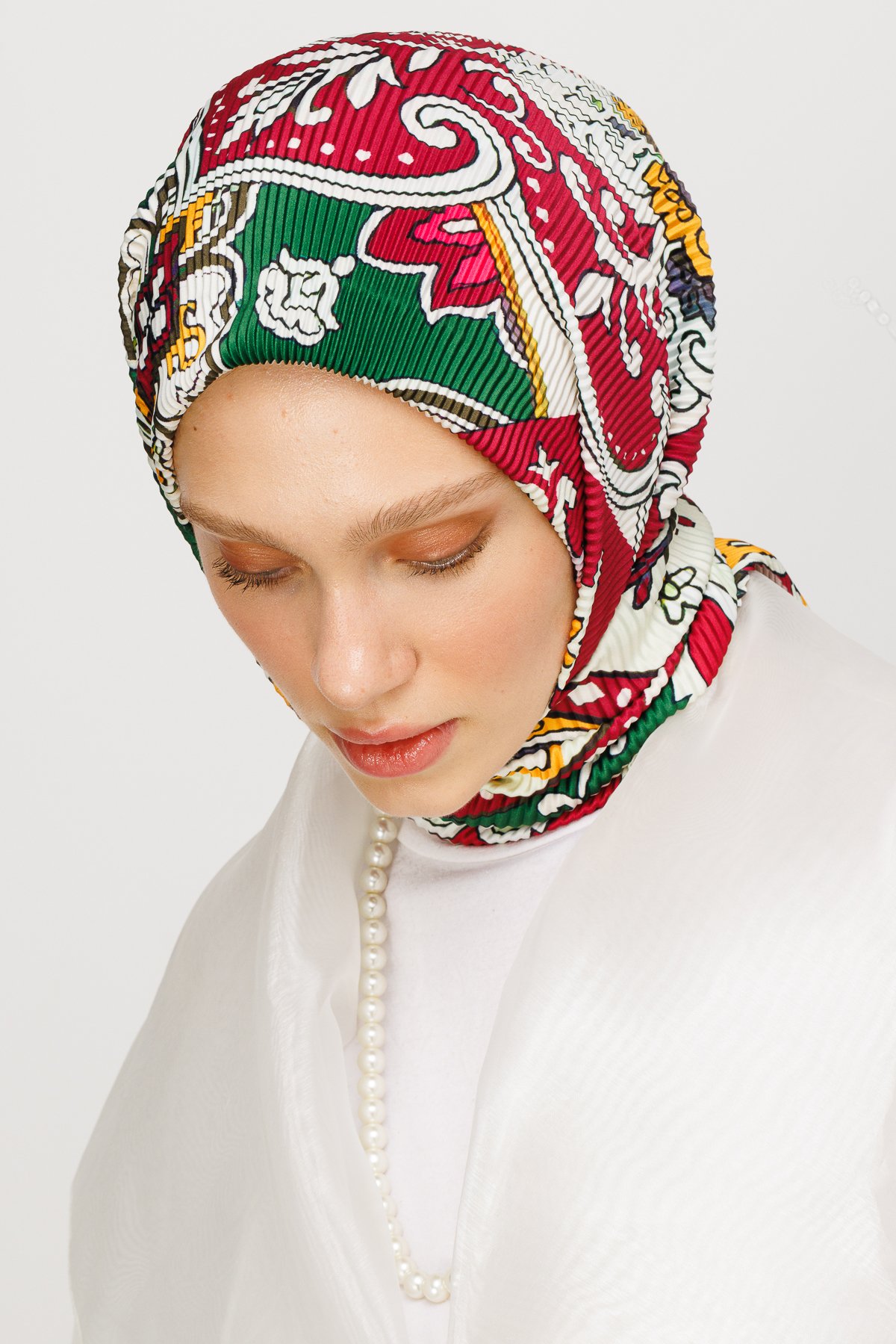 40 Patch Pattern Pleated Scarf - Green