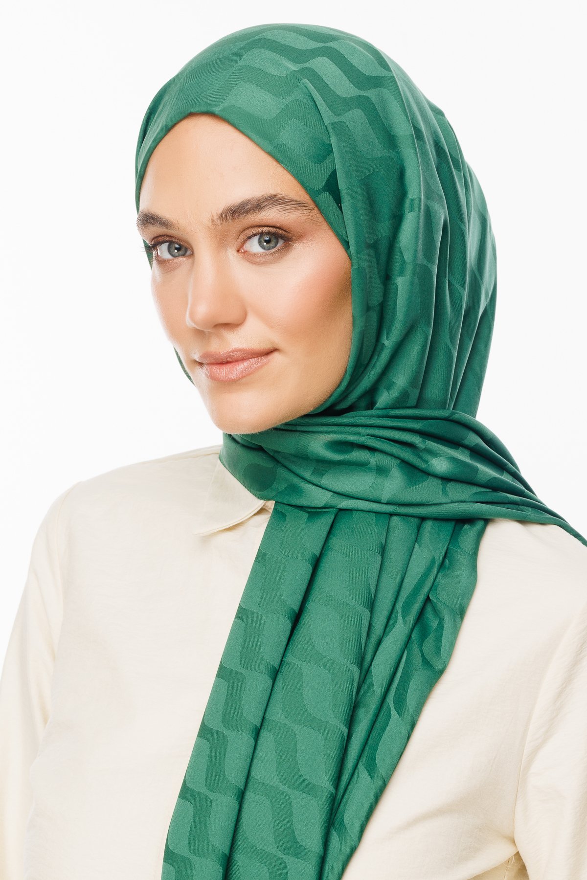 Wave Pattern Silky Jacquard Shawl - Jade