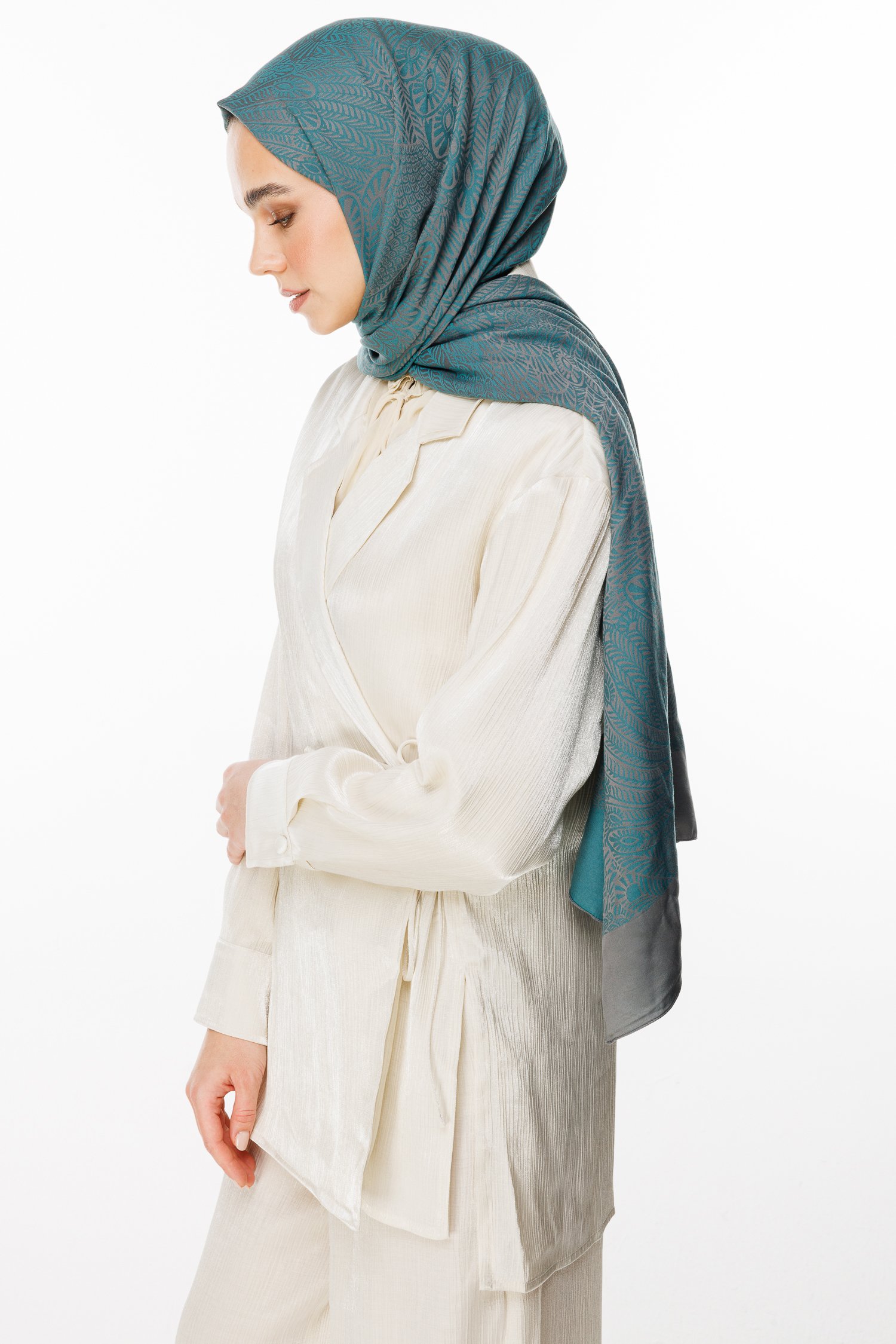 Mayra Pattern Double-Sided Shawl - Dark Gray-Emerald