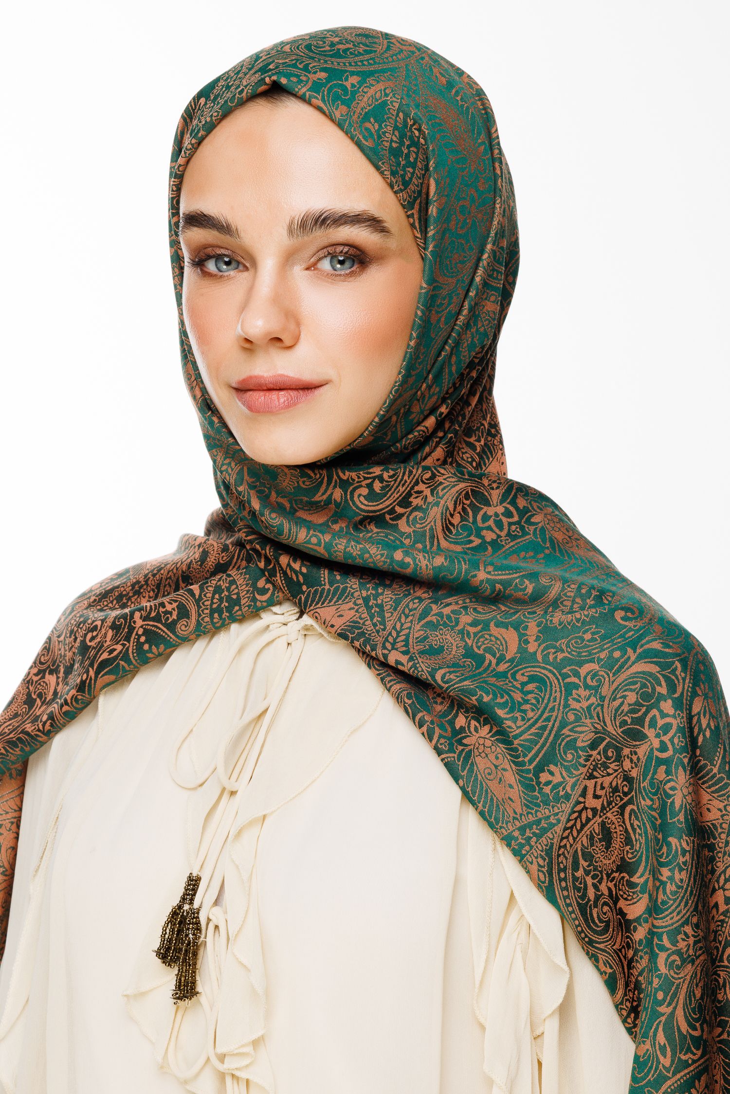 Marrakech Double Sided Shawl - Emerald-Apricot