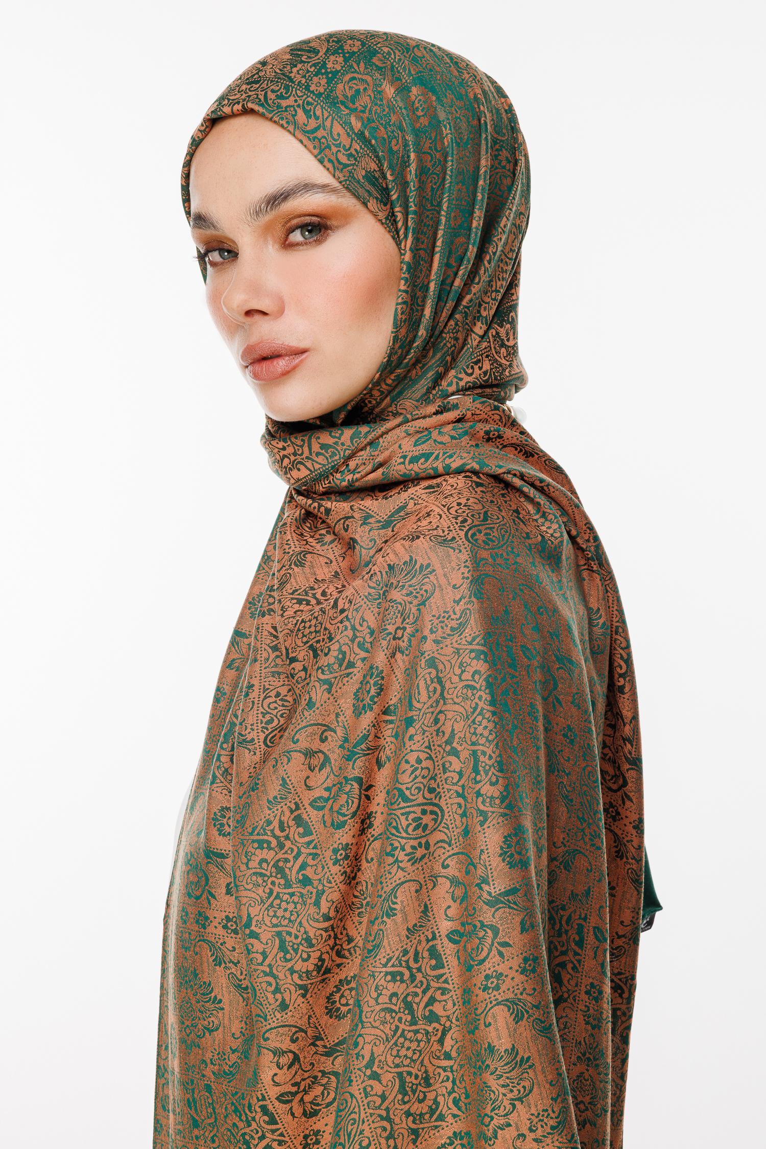 Henna Pattern Double-Sided Shawl - Emerald-Apricot