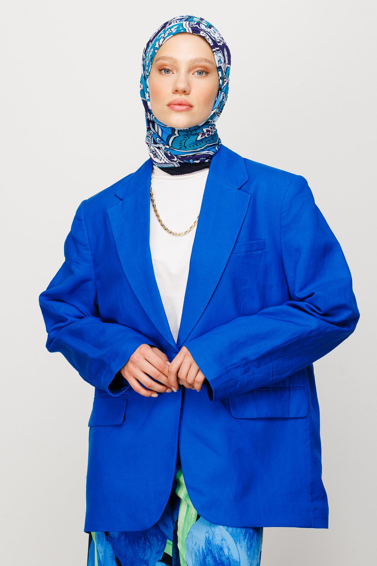 40 Patch Pattern Pleated Scarf - Navyblue