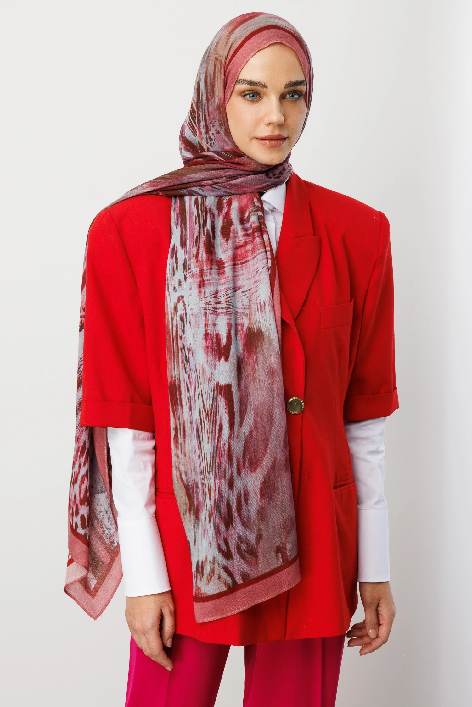 Leopar Desen Rami Şal - Burgundy