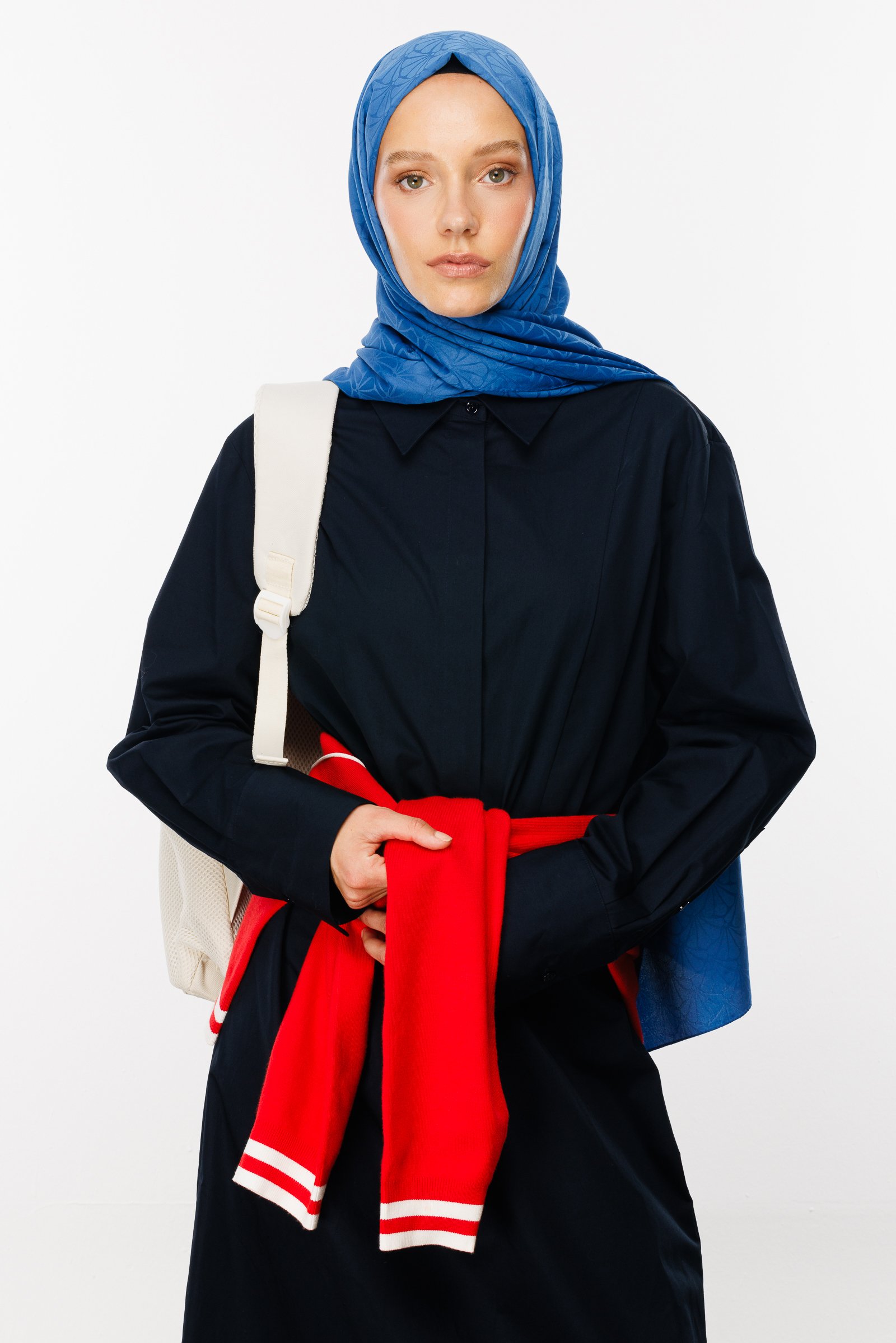 Lotus Pattern Silk Jacquard Shawl - İndigo