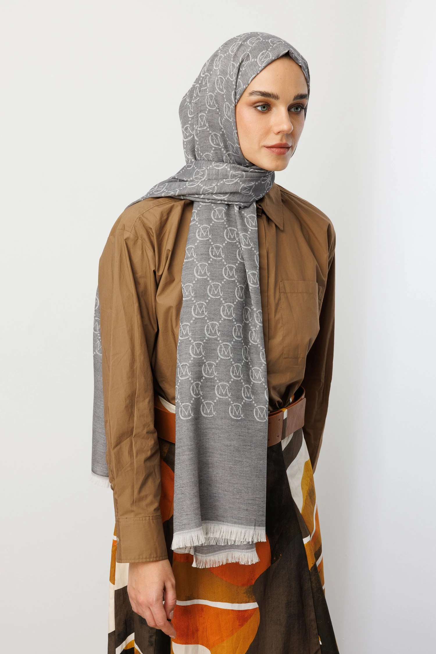 Wool Silk Shawl - Grey
