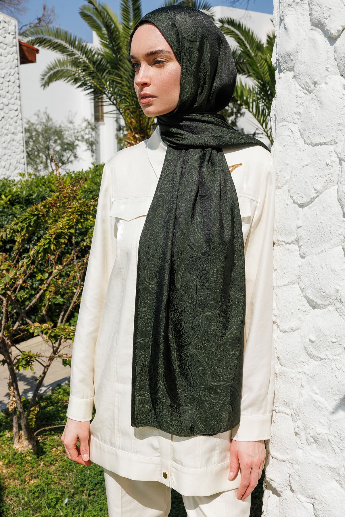 Shline Line Viscose Shawl - Black-Khaki