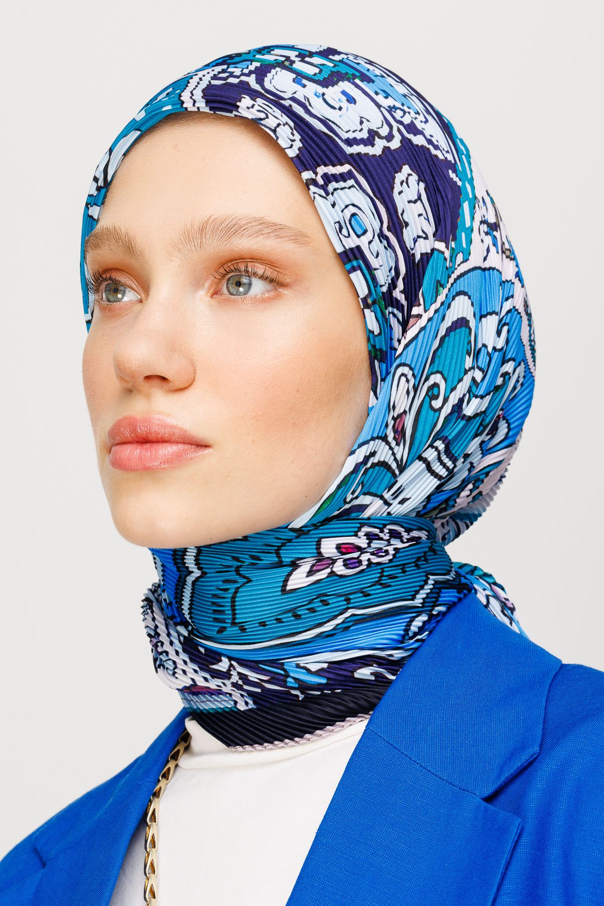 40 Patch Pattern Pleated Scarf - Navyblue