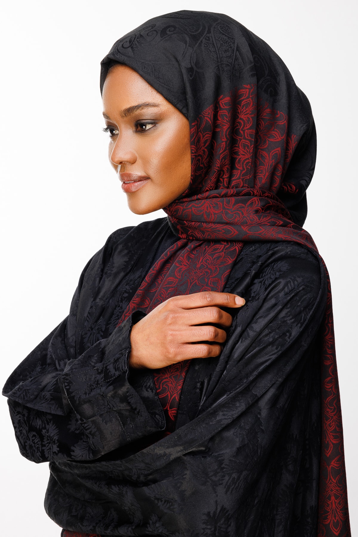 Nora-Pattern Reversible Shawl - Black-Burgundy