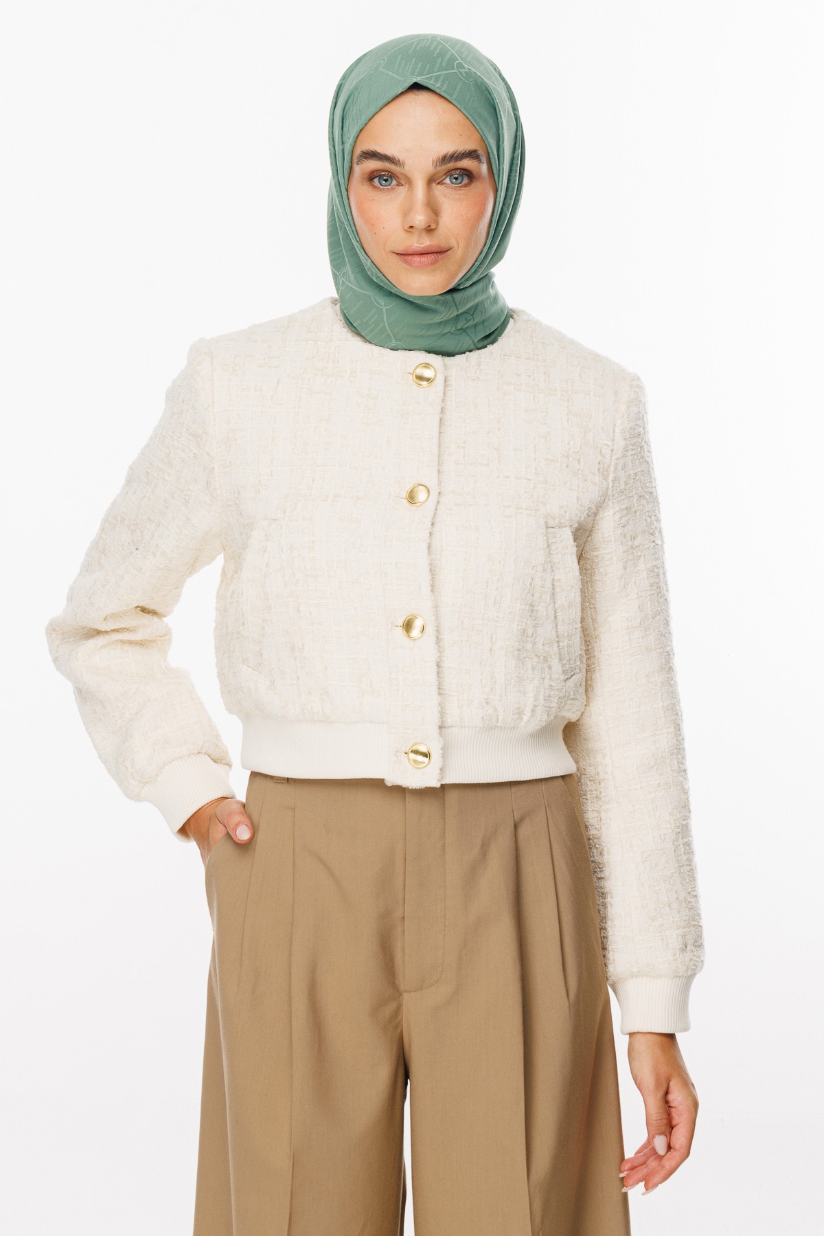 Moon Is Pattern Jacquard Shawl - Mold Green