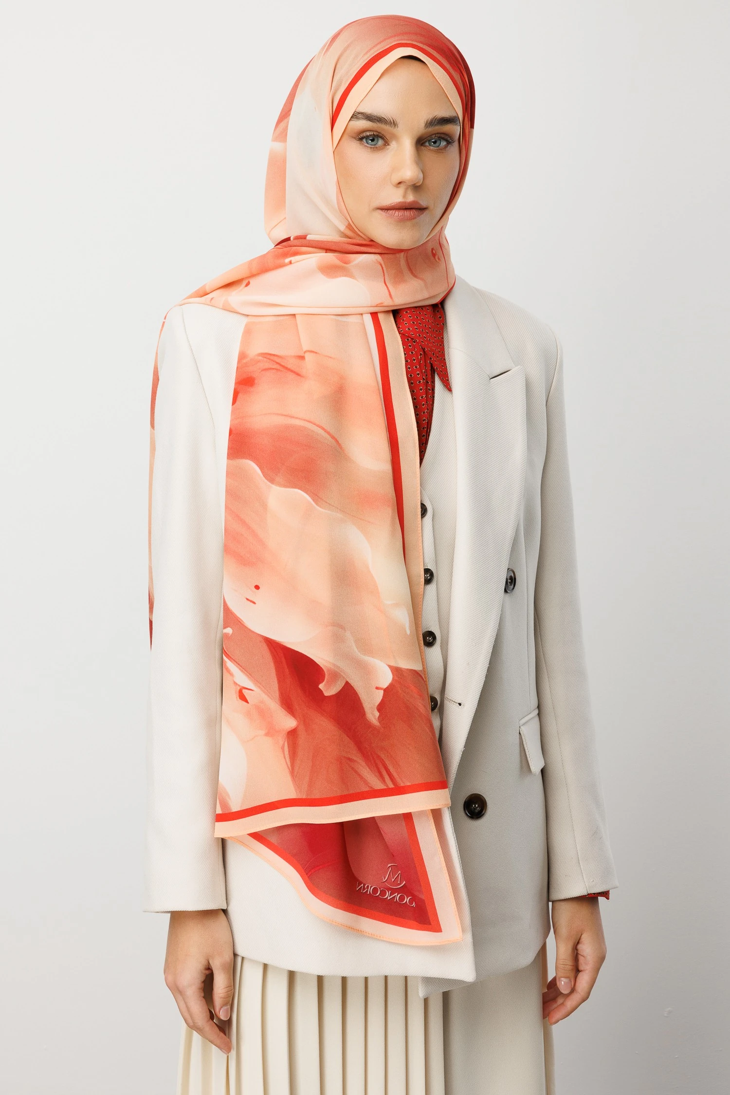 Pure Desen Hebei İpek Şal - Somon