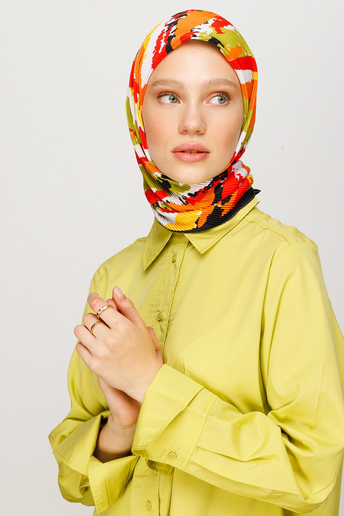 Batik Pattern Pleated Scarf - Turuncu