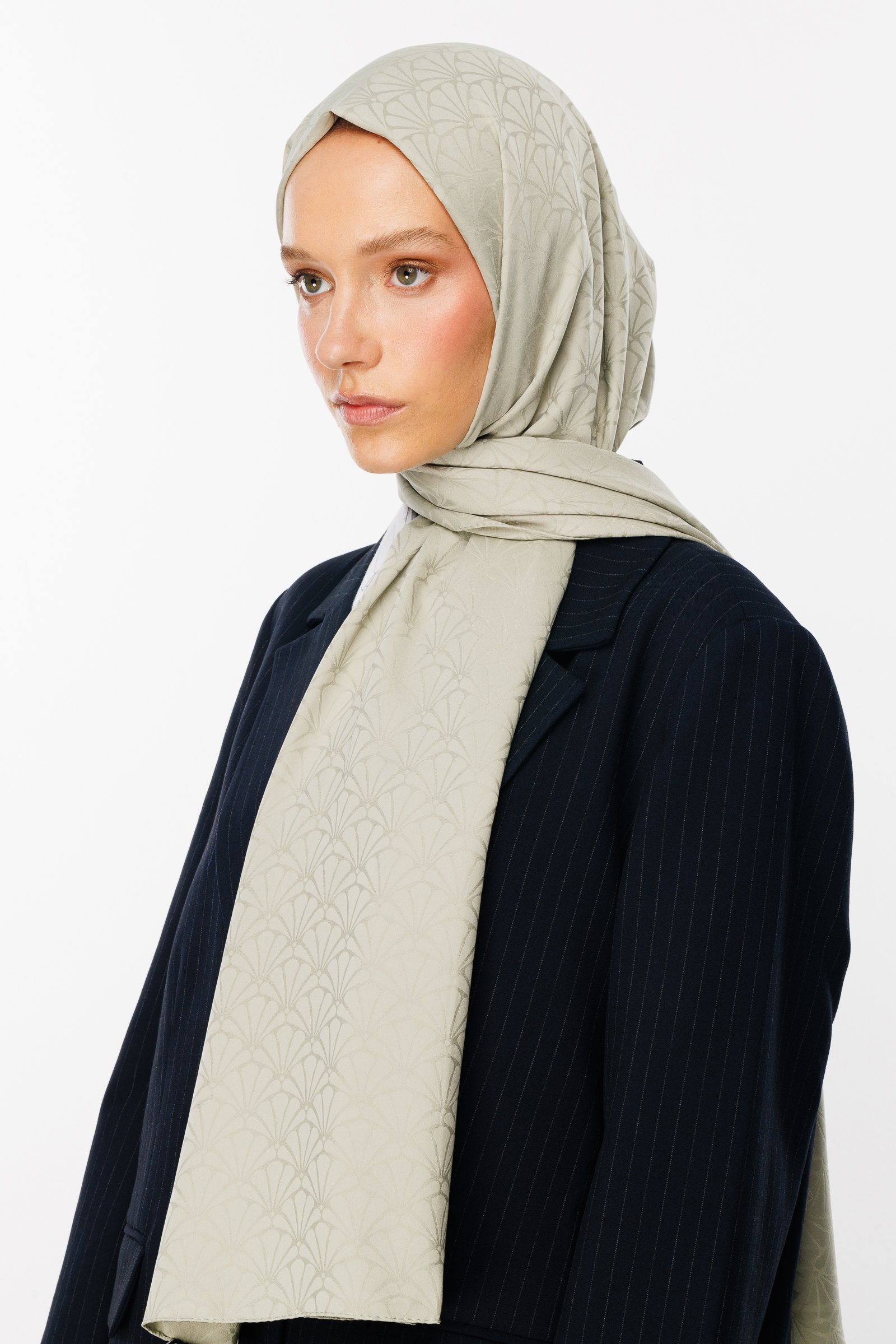 Lotus Pattern Silk Jacquard Shawl - Sage
