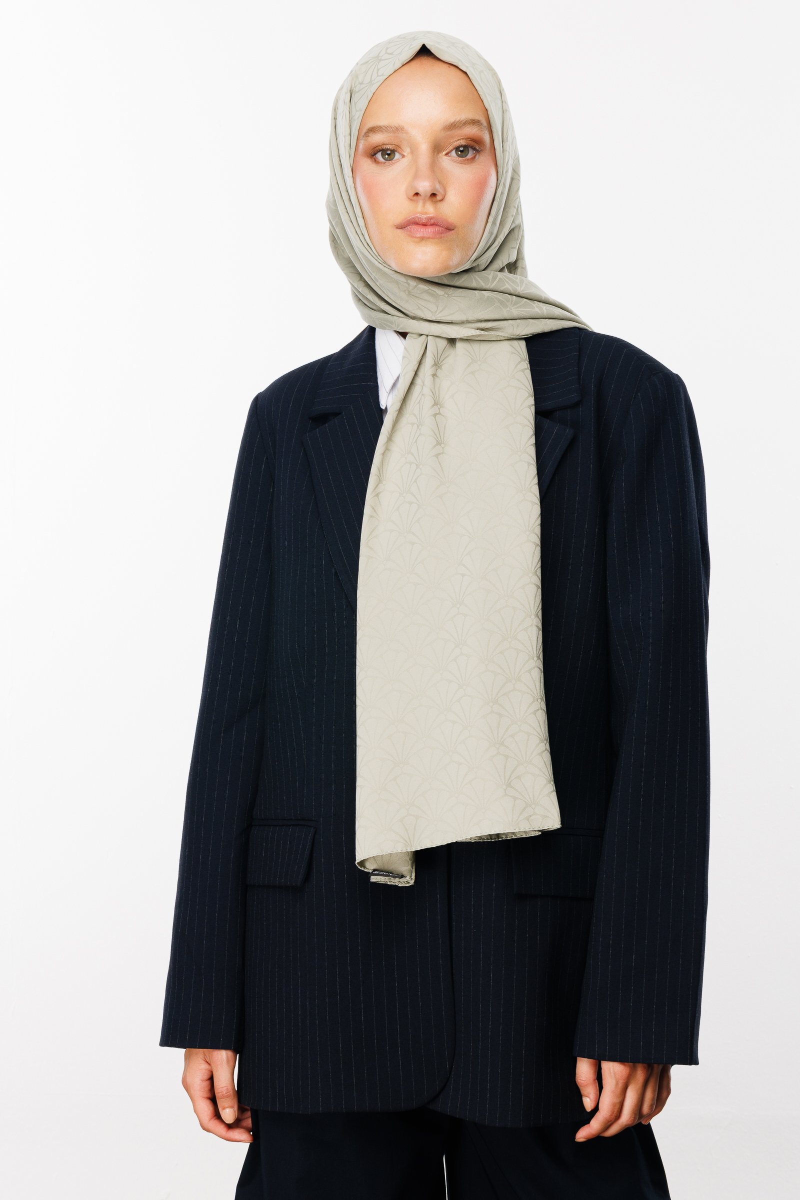 Lotus Pattern Silk Jacquard Shawl - Sage