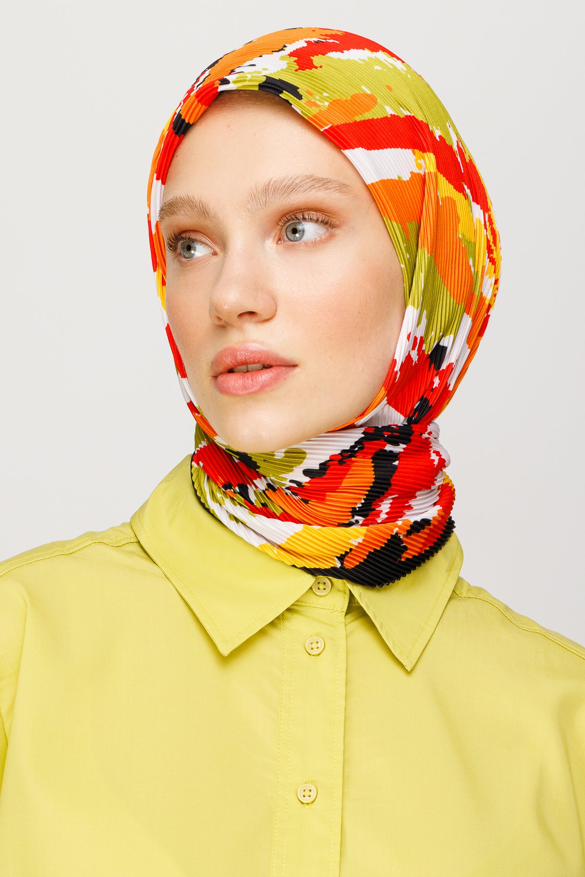 Batik Pattern Pleated Scarf - Turuncu