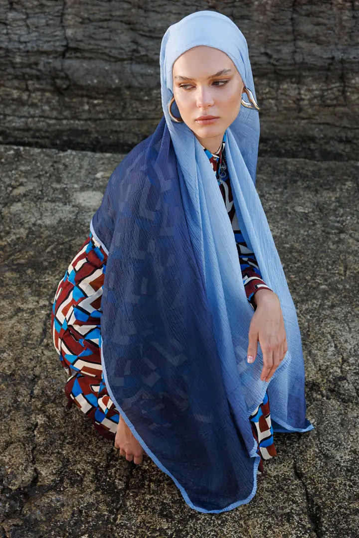 Ombre Muslin Shawl - Baby Blue
