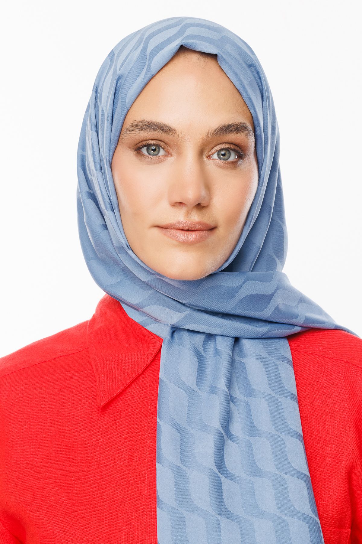 Wave Pattern Silky Jacquard Shawl - Sky Blue