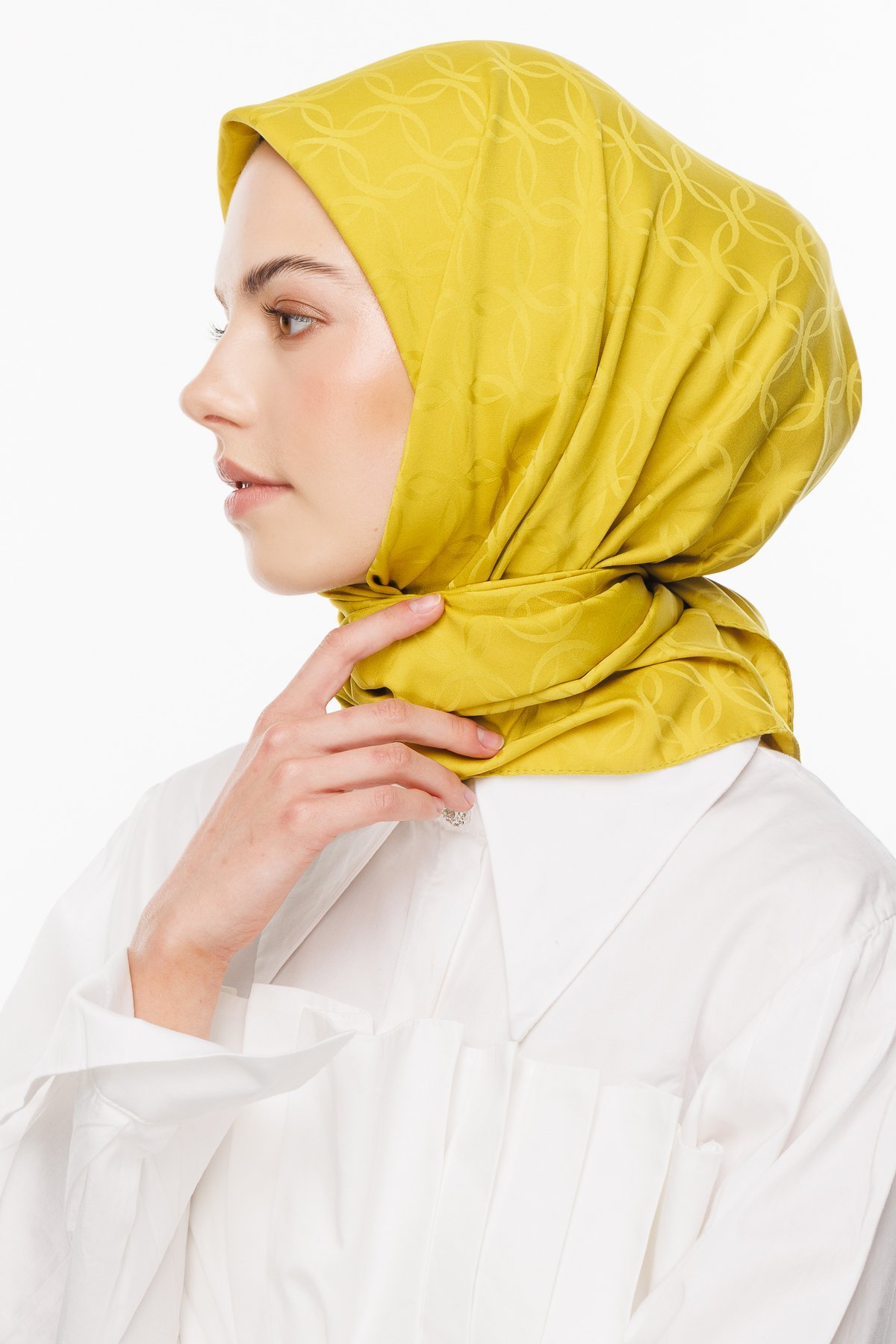 London Pattern Silky Jacquard Scarf - Olive Green