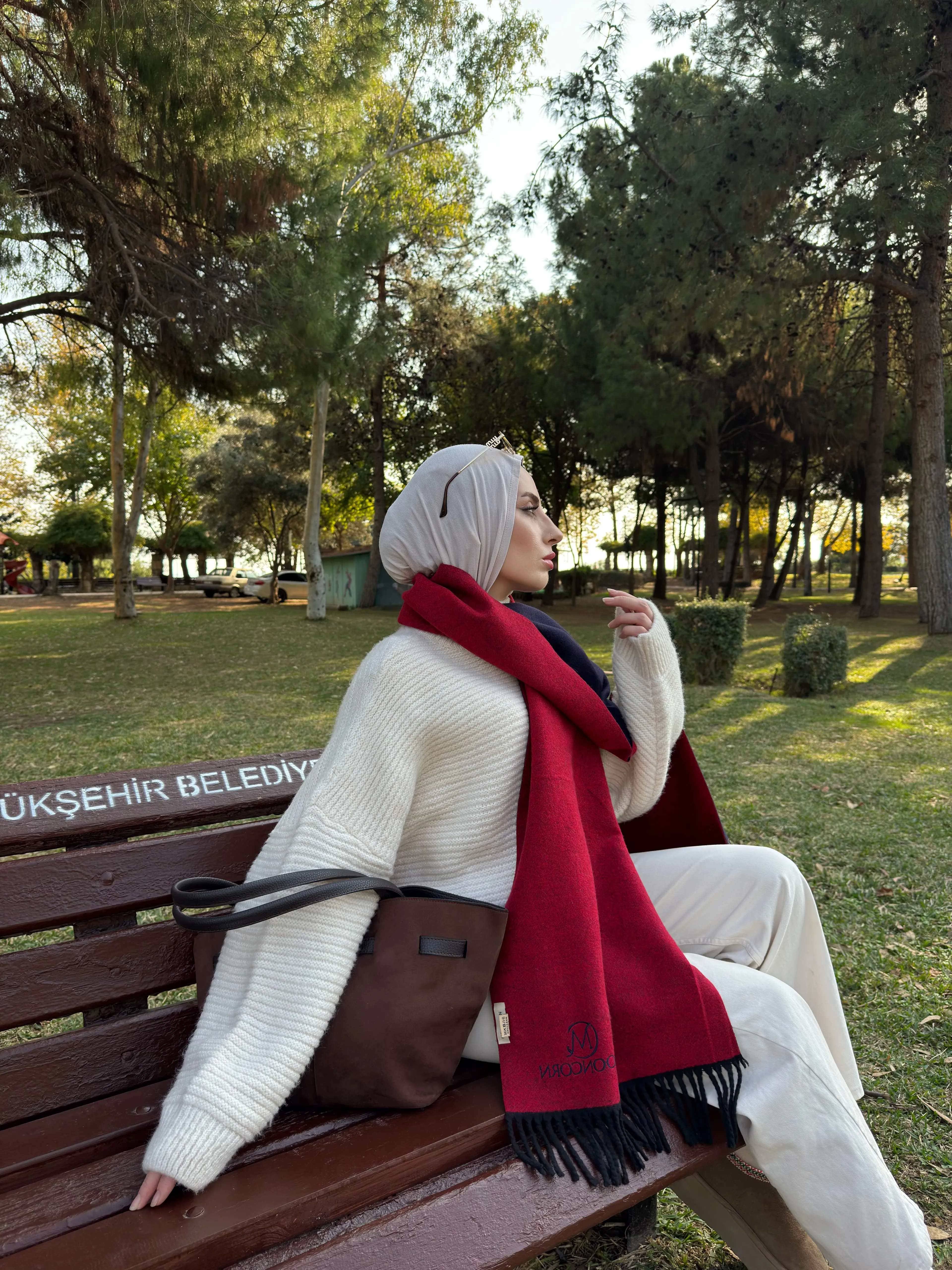 Double-Sided Wool Muffler - Lacivert Kırmızı