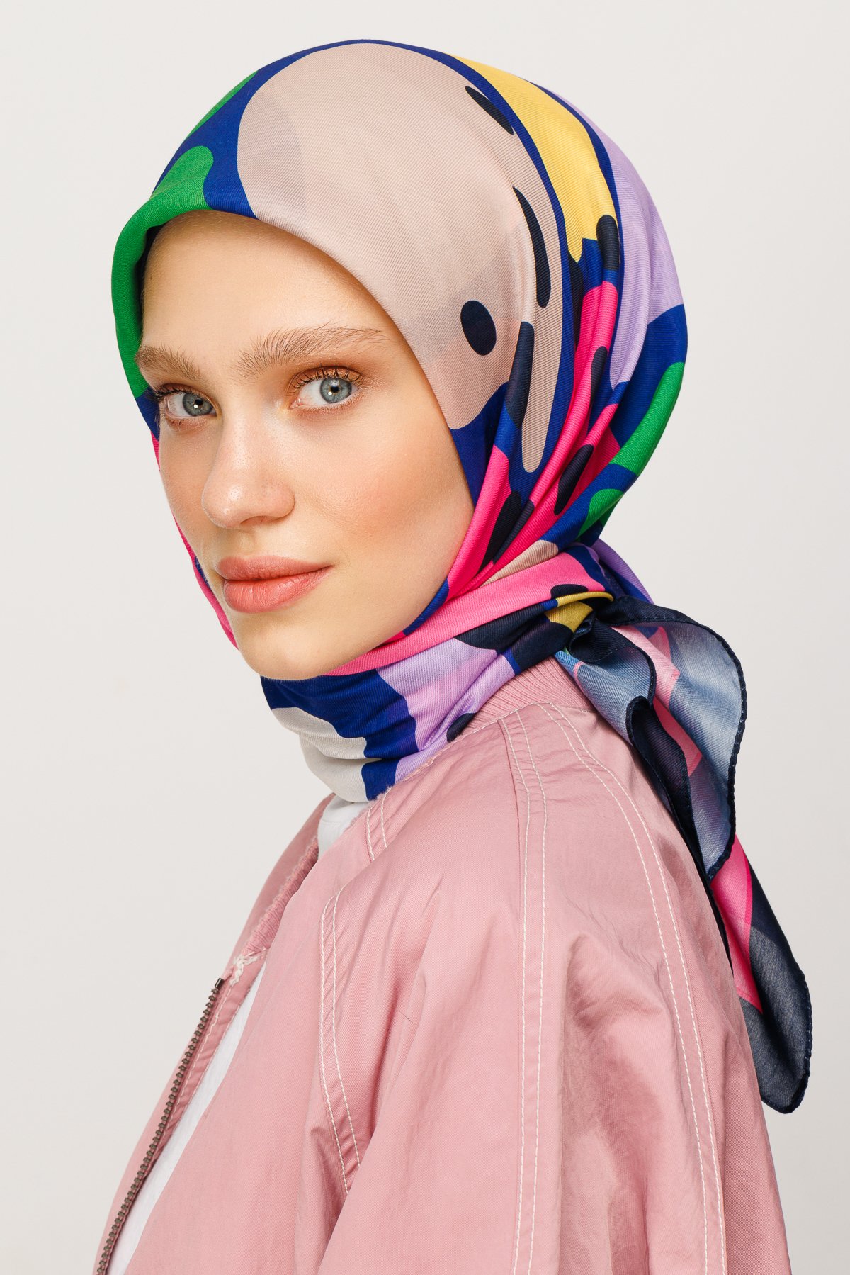 Bloom Pattern Digital Soft Scarf - Sax Blue