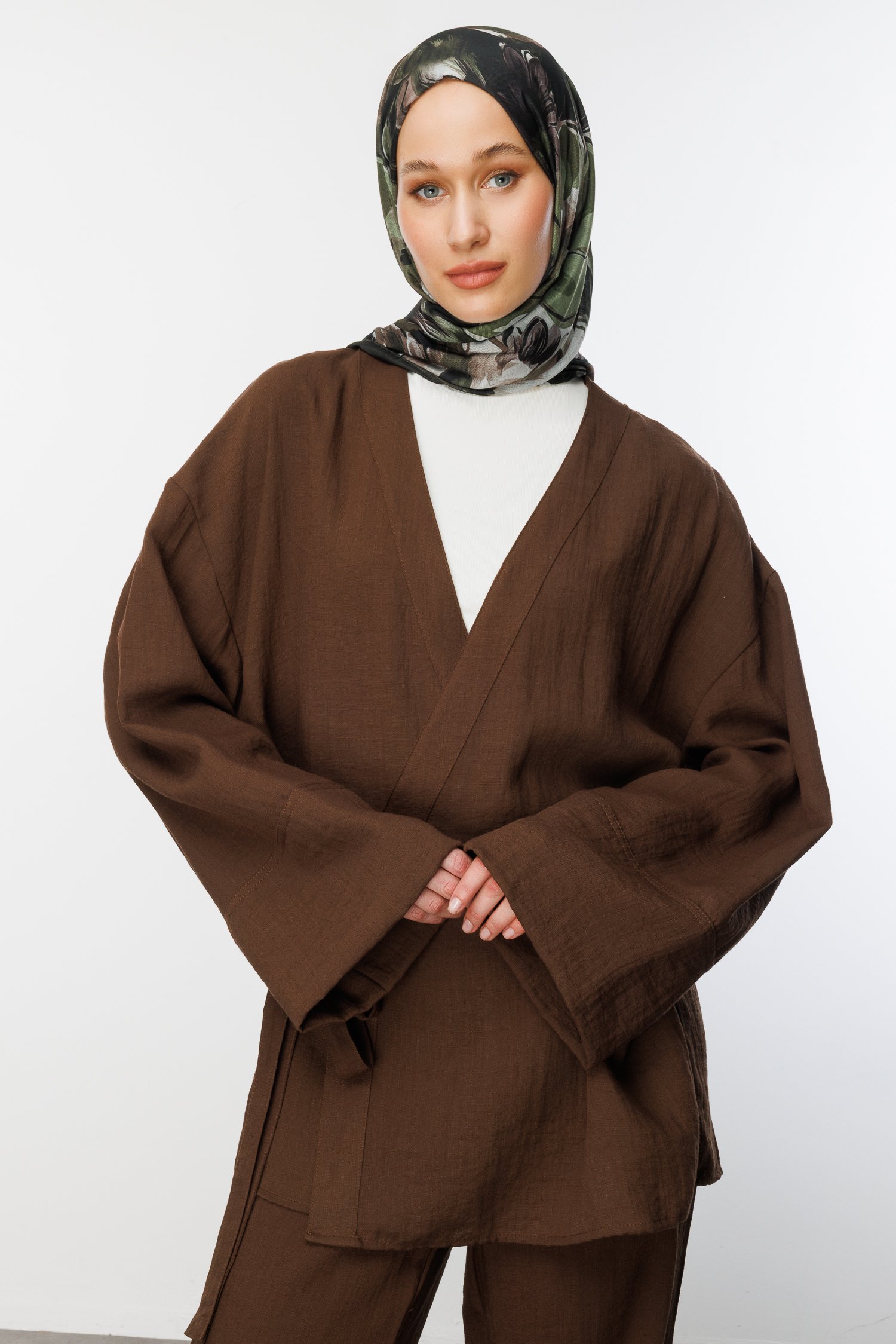 Patterned Cotton Shawl - Khaki