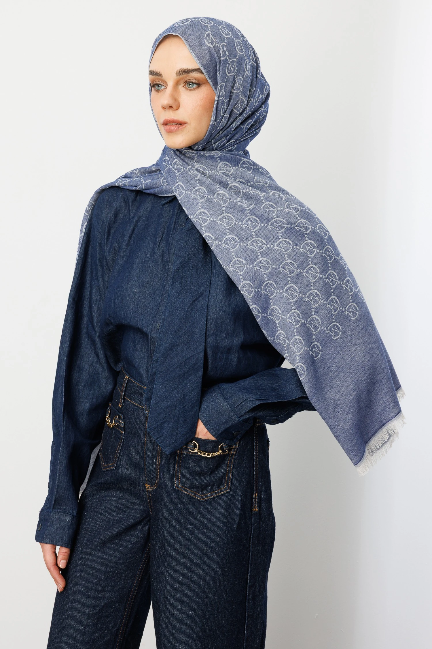 Yün İpek Şal - Mavi