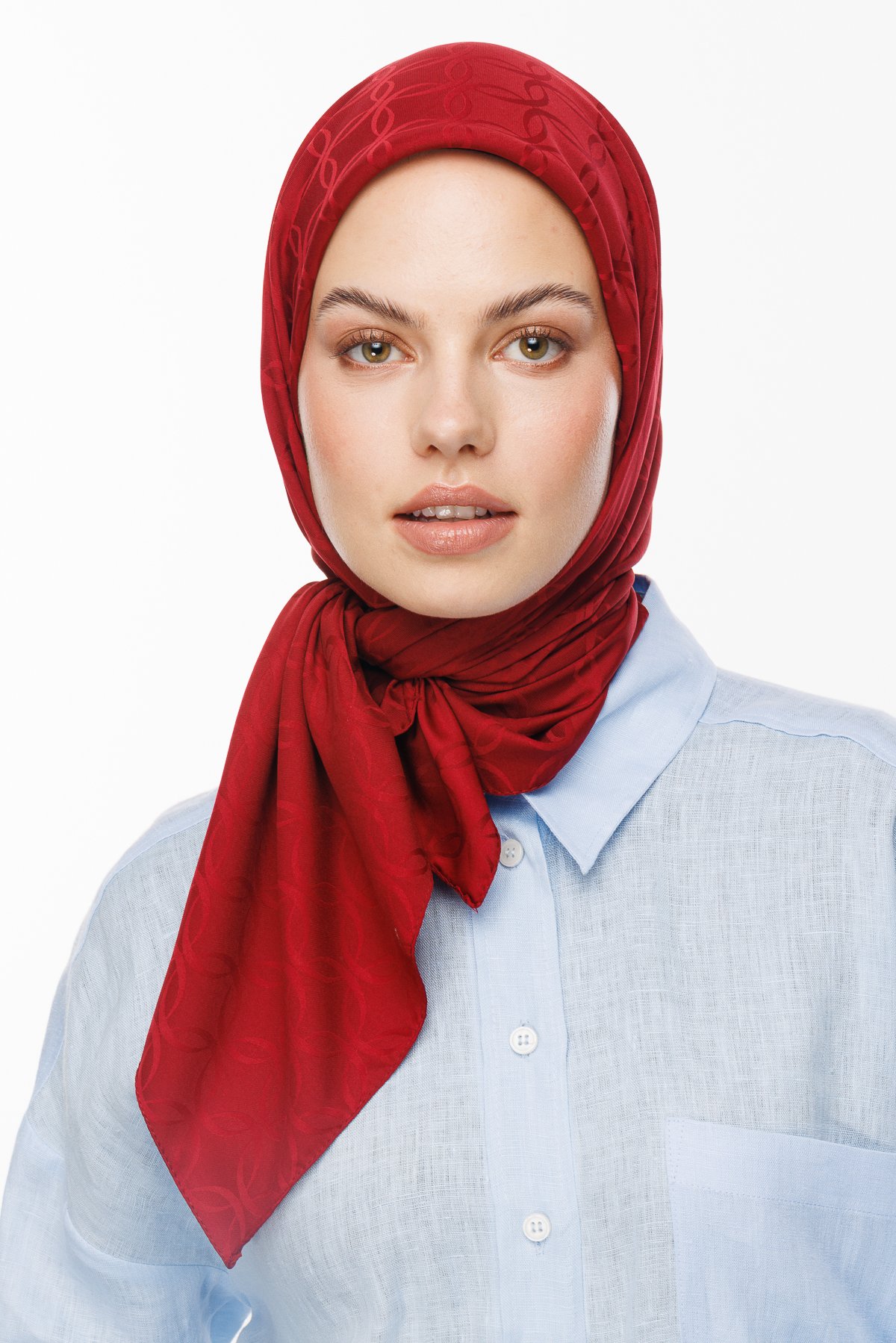 London Pattern Silky Jacquard Scarf - Burgundy