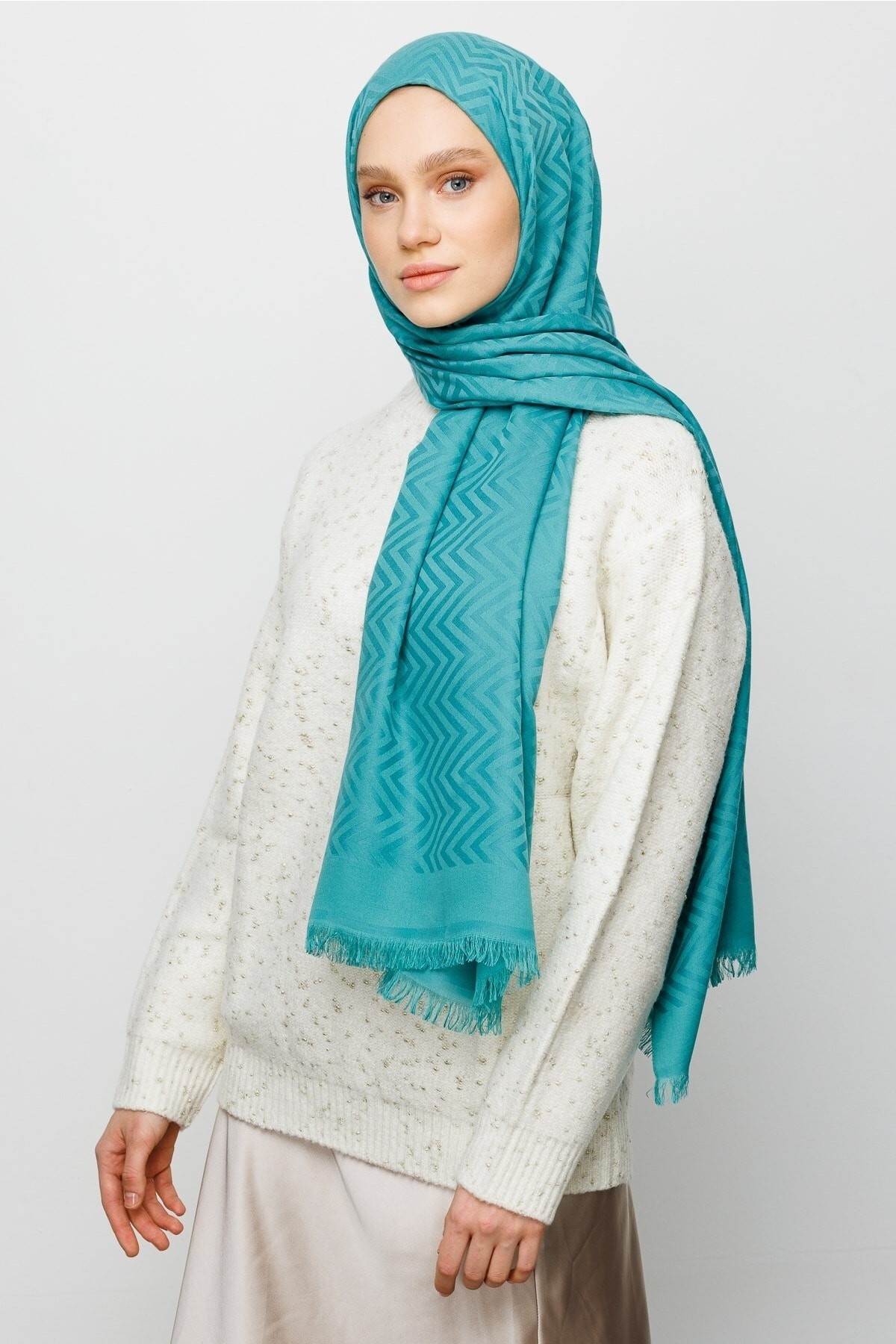 Zigzag Pattern Cotton Jacquard Hijab