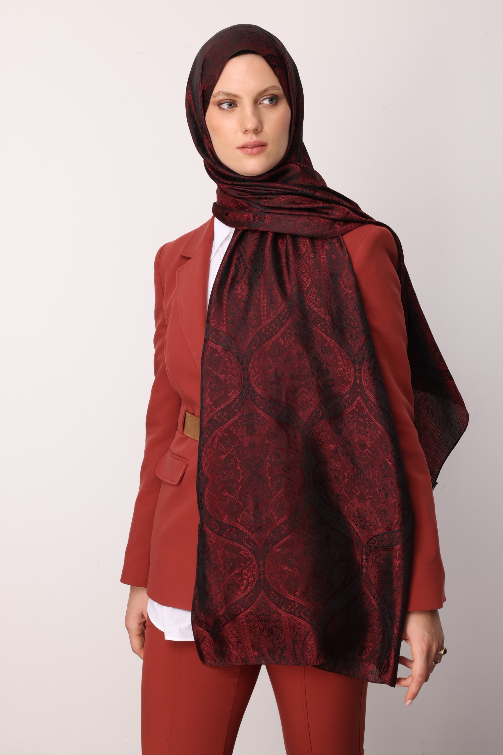 Soler Desen Shine Line Şal - Siyah-Bordo