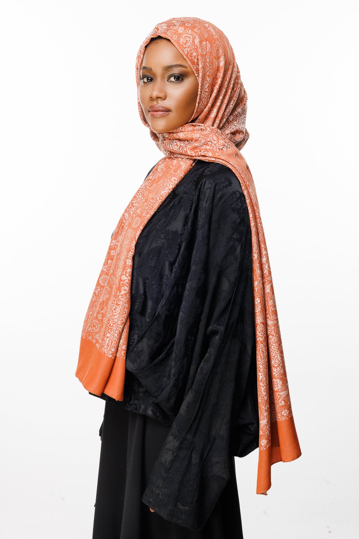 Henna-Pattern Reversible Shawl - Mink-Cinnamon