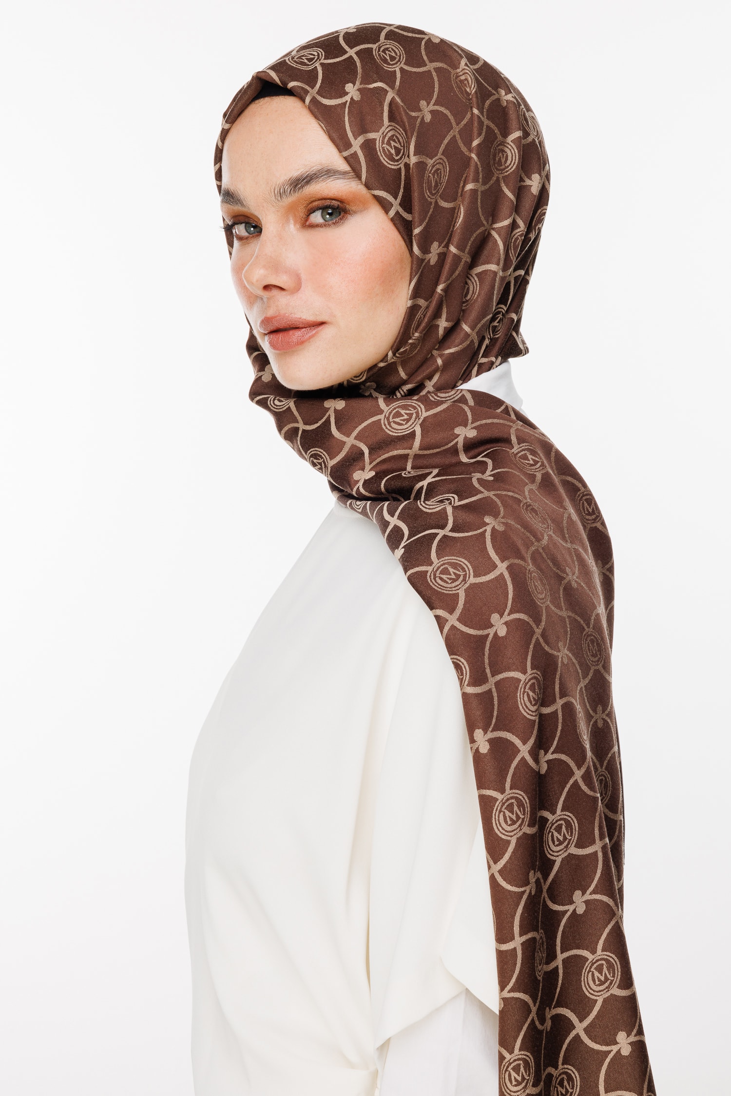 Marrakech-Pattern Reversible Shawl - Bitter Coffee-Beige