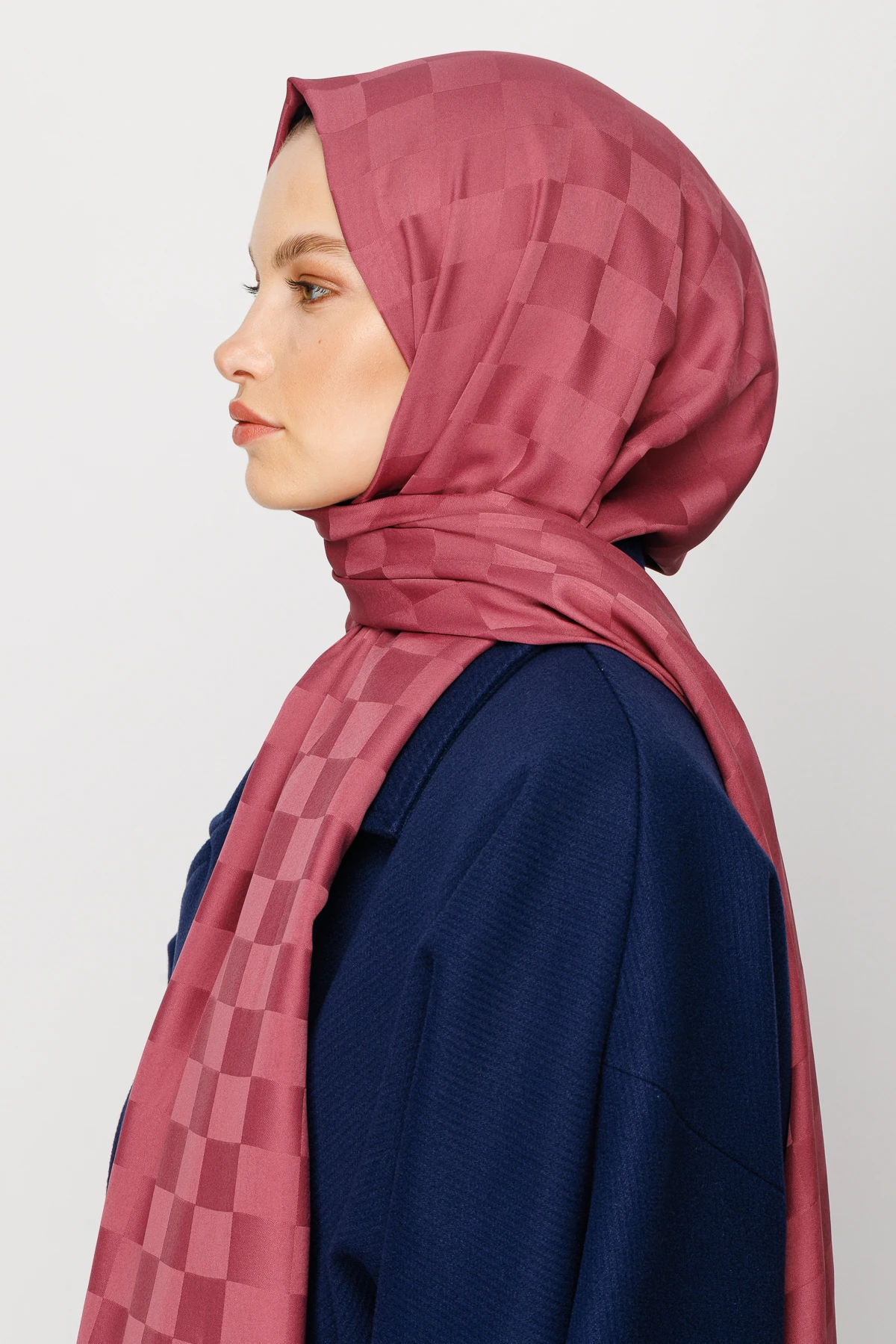 Dama Desen İpeksi Jakar Şal - Gül Kurusu