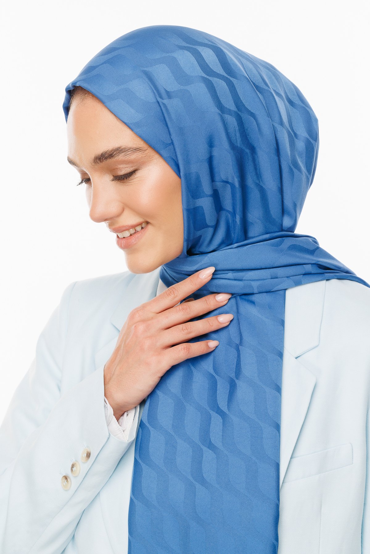 Wave Pattern Silky Jacquard Shawl - İndigo