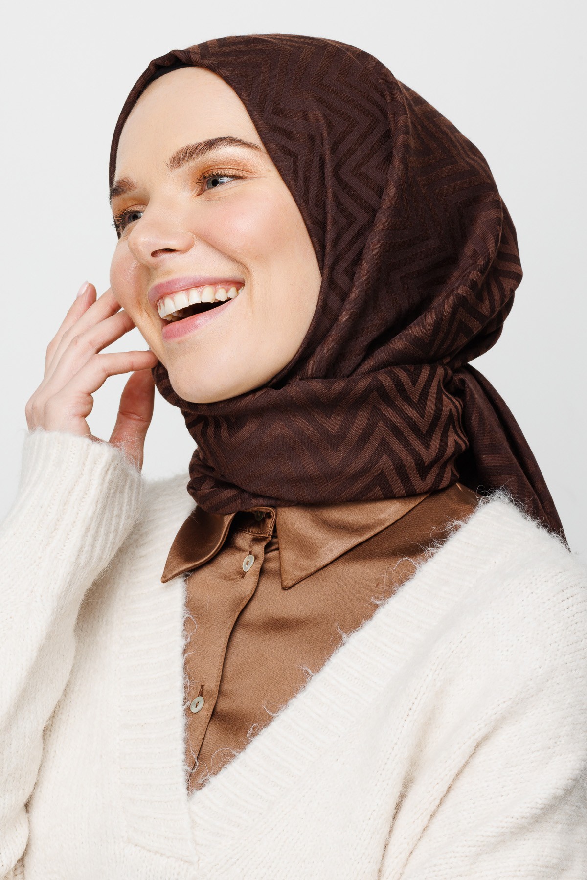 Zigzag Pattern Cotton Jacquard Shawl - Bitter Coffee