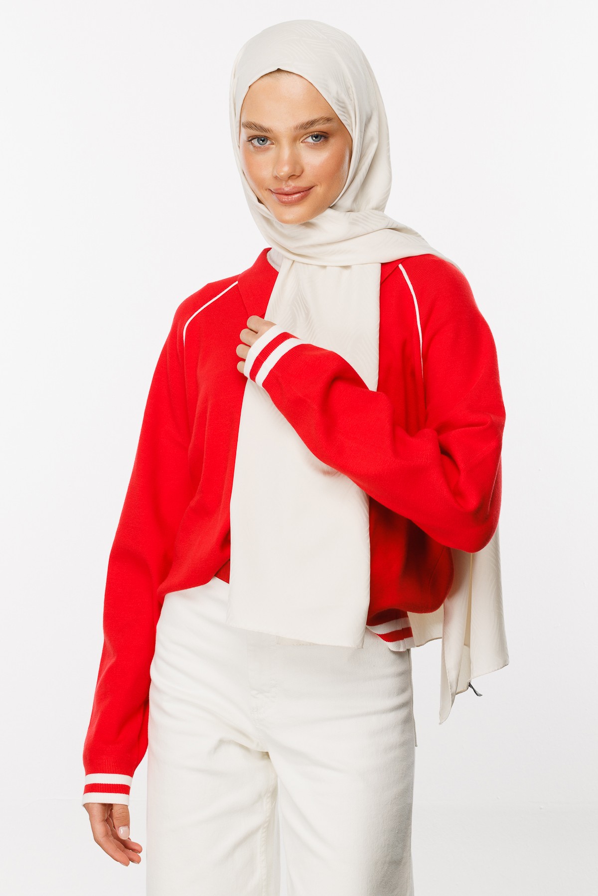Aura Pattern Silk Jacquard Shawl - Pearl