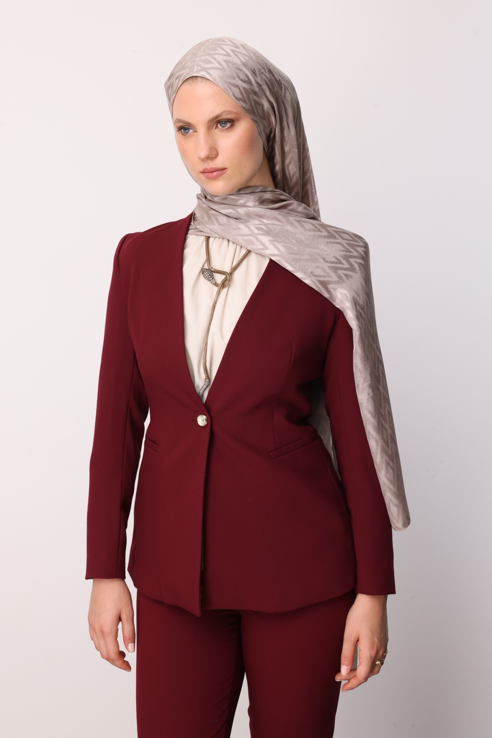 Shiny Check-Pattern Jacquard Shawl - Canyon