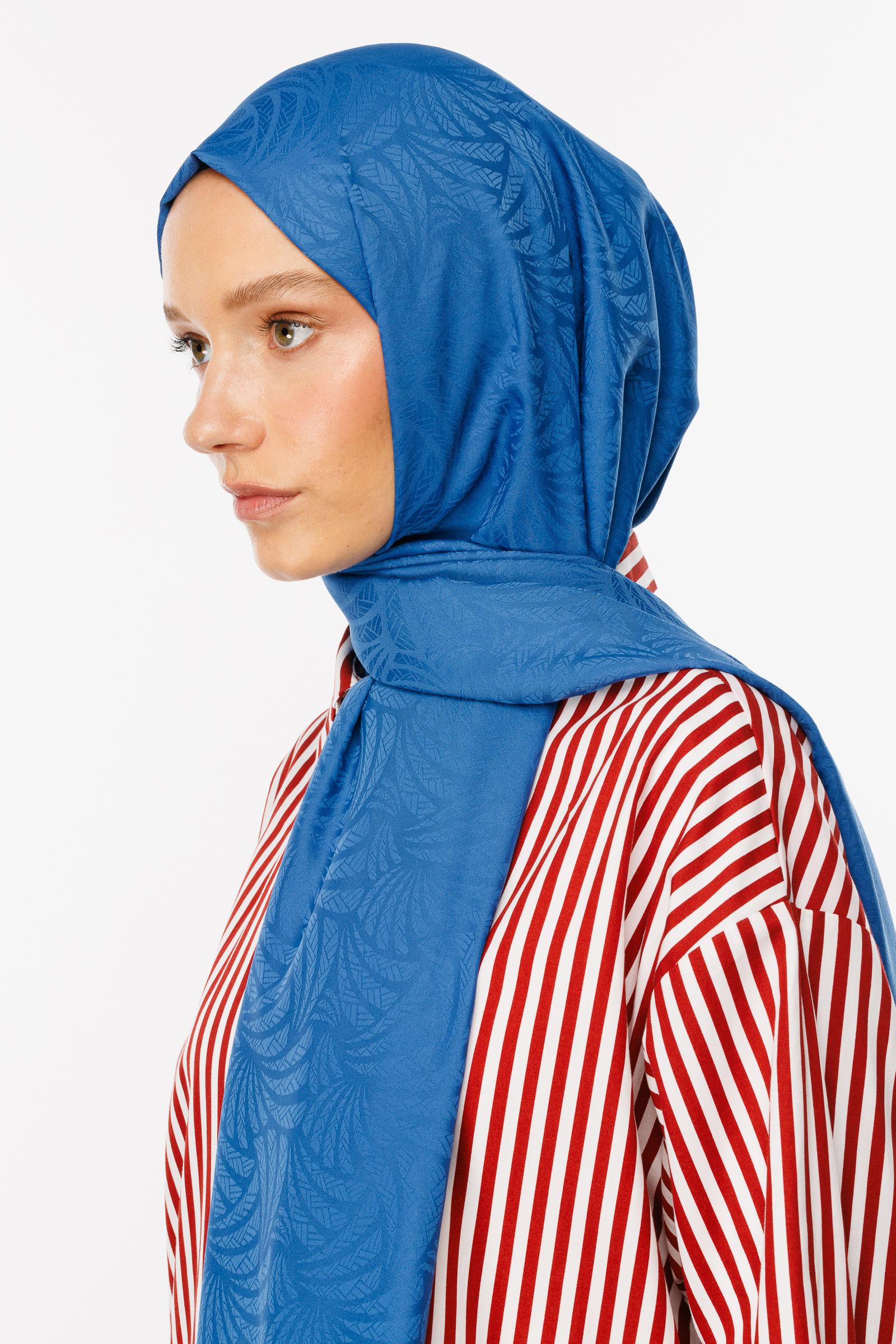 Artemis Pattern Silk Jacquard Shawl - İndigo