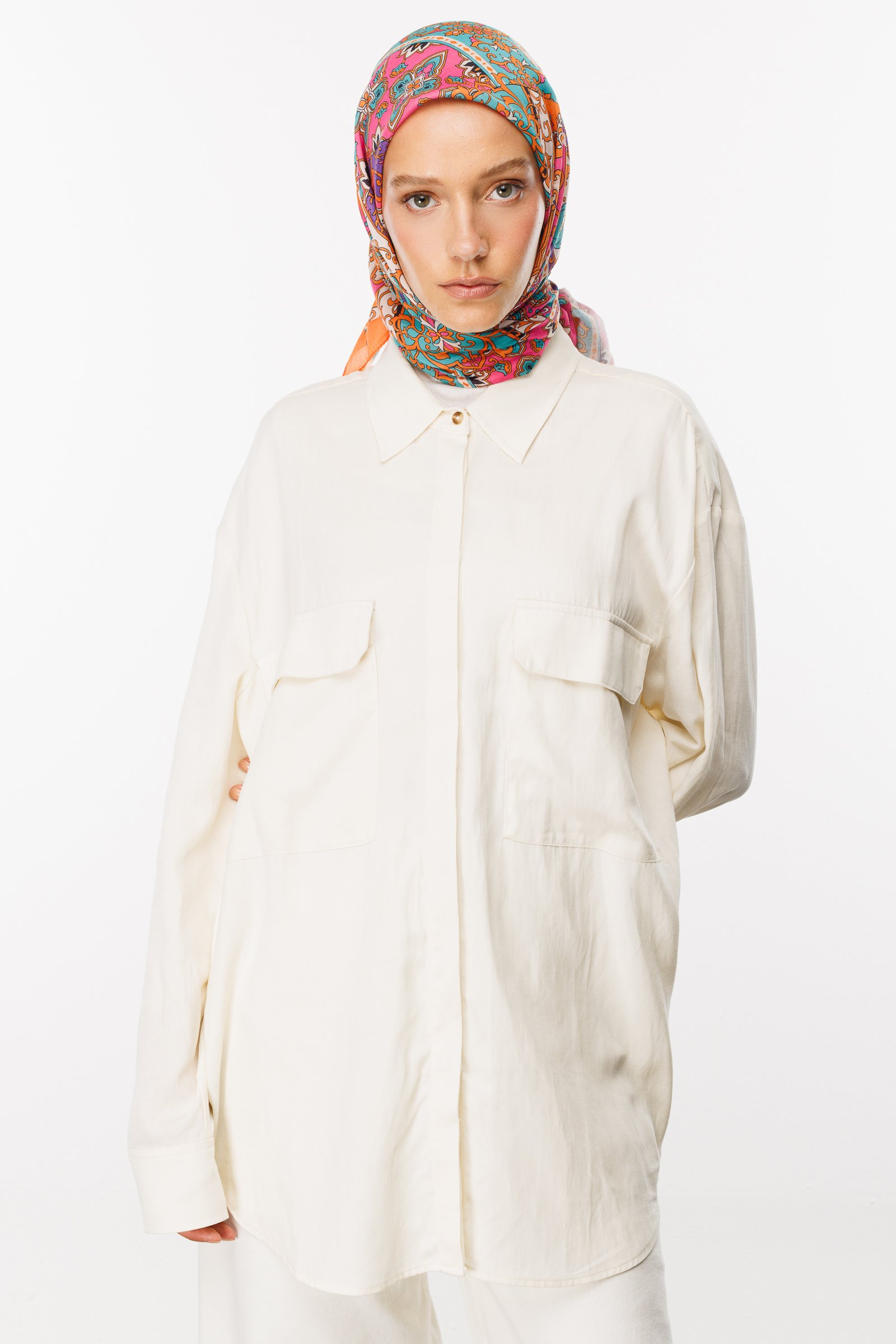 40 Patch Pattern Digital Soft Scarf - Turuncu