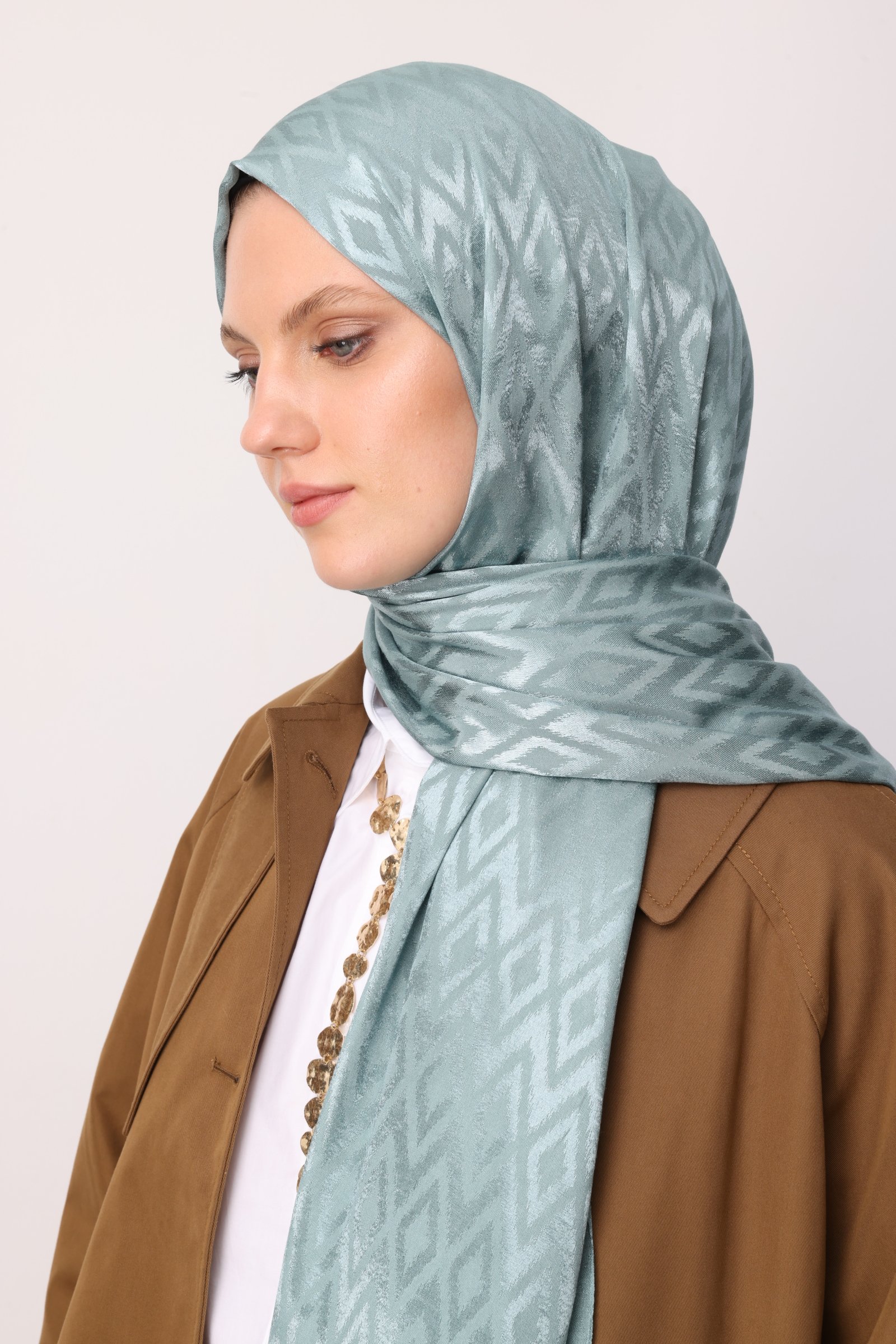 Shiny Check-Pattern Jacquard Shawl - Cağla