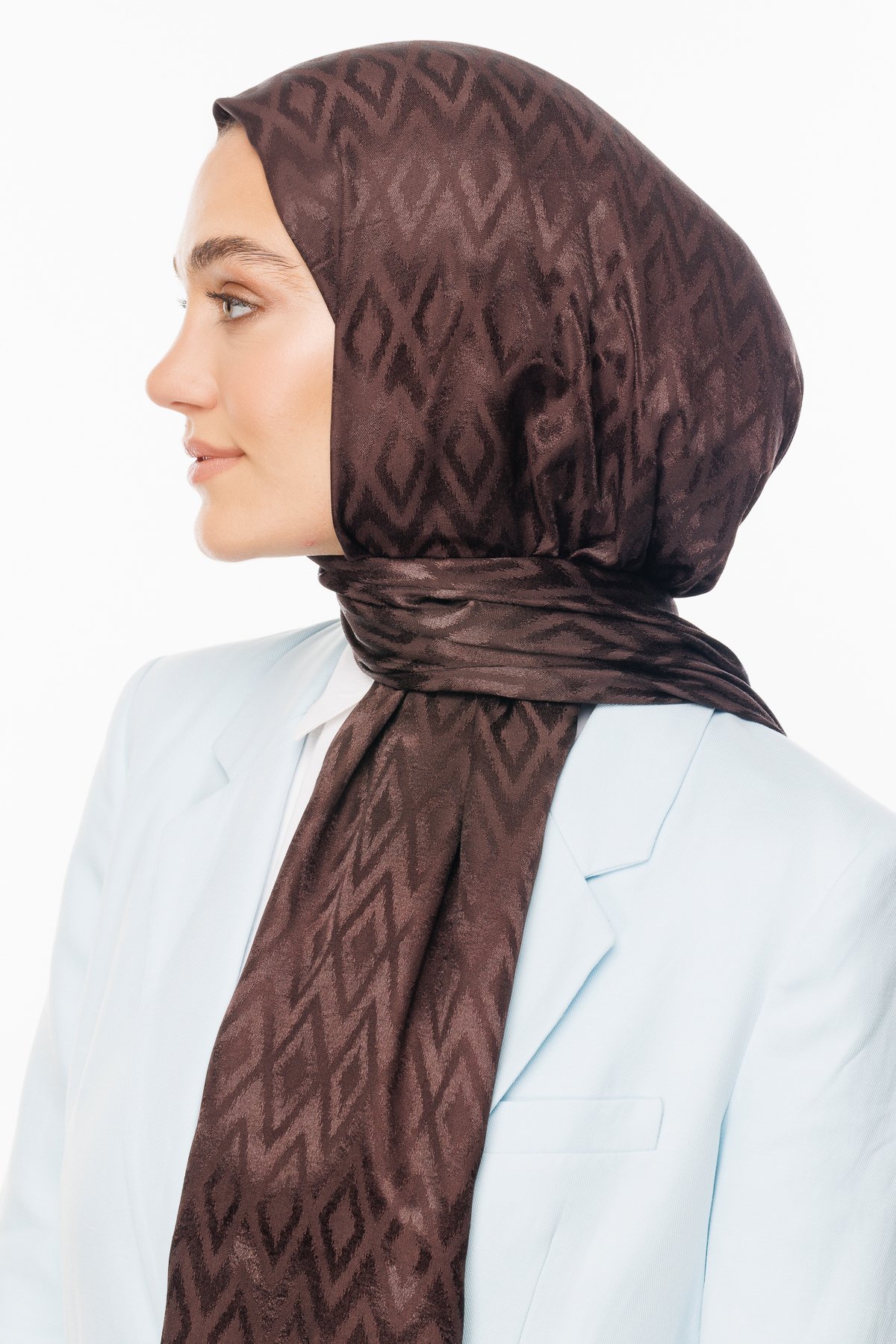 Karo Pattern Shiny Jacquard Shawl - Bitter Coffee