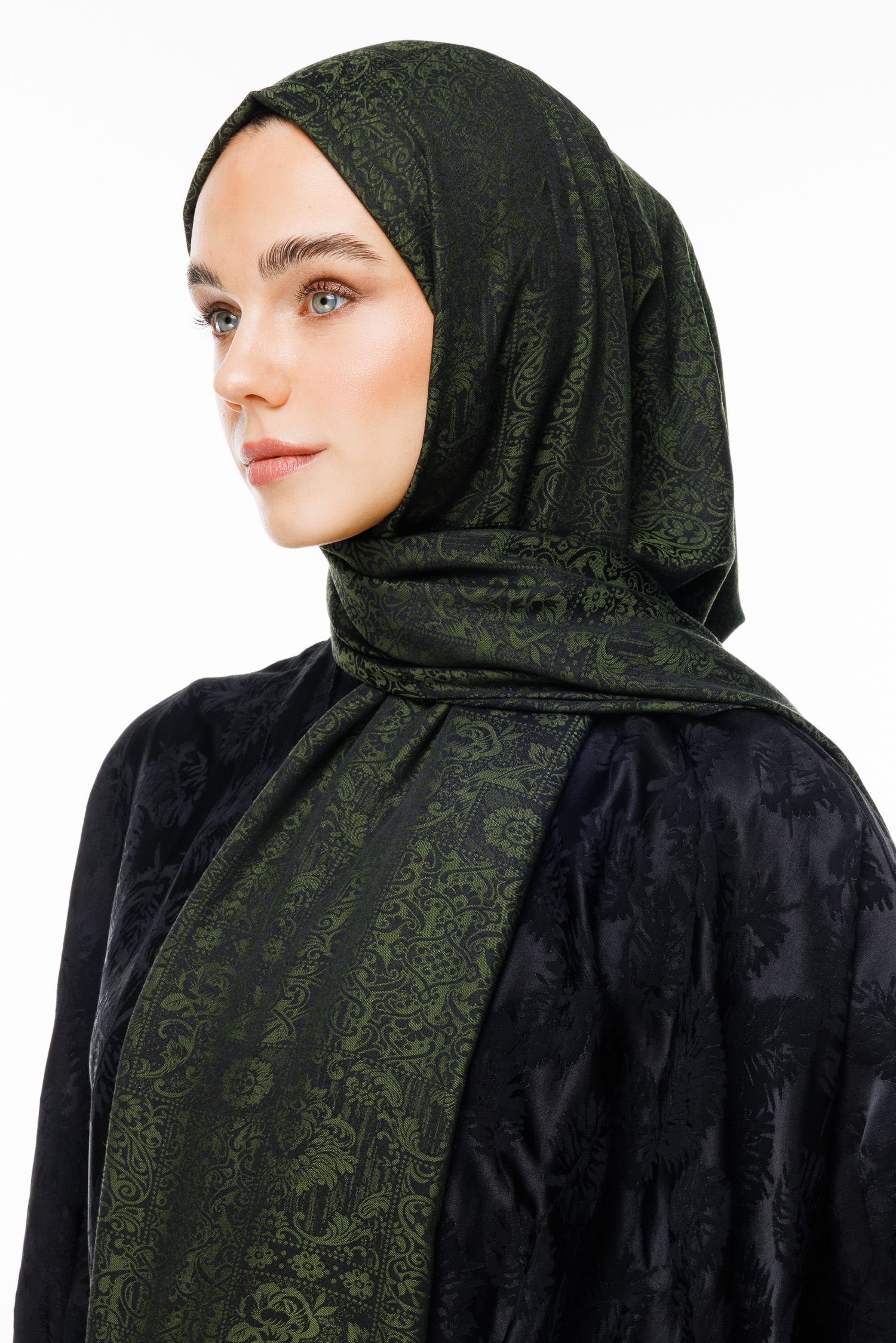 Henna Pattern Double-Sided Shawl - Black-Khaki
