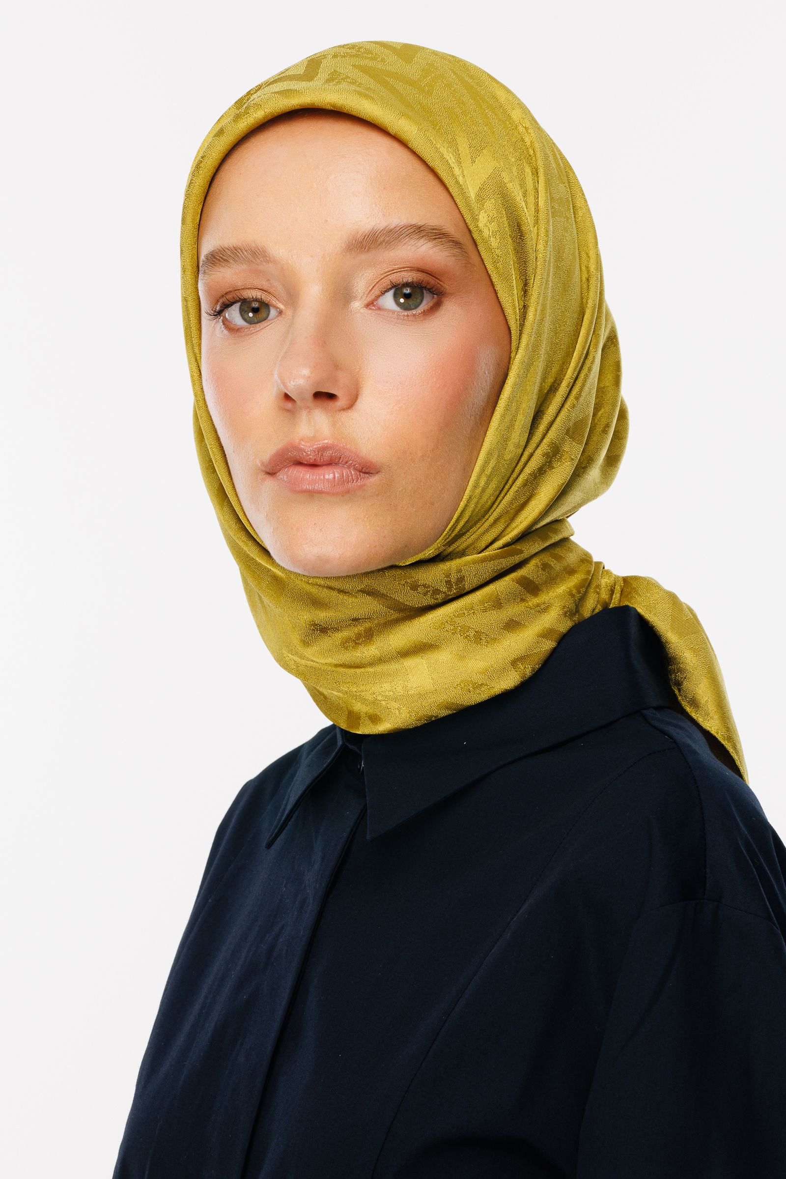 Nova Pattern Luxury Jacquard Scarf - Olive Green