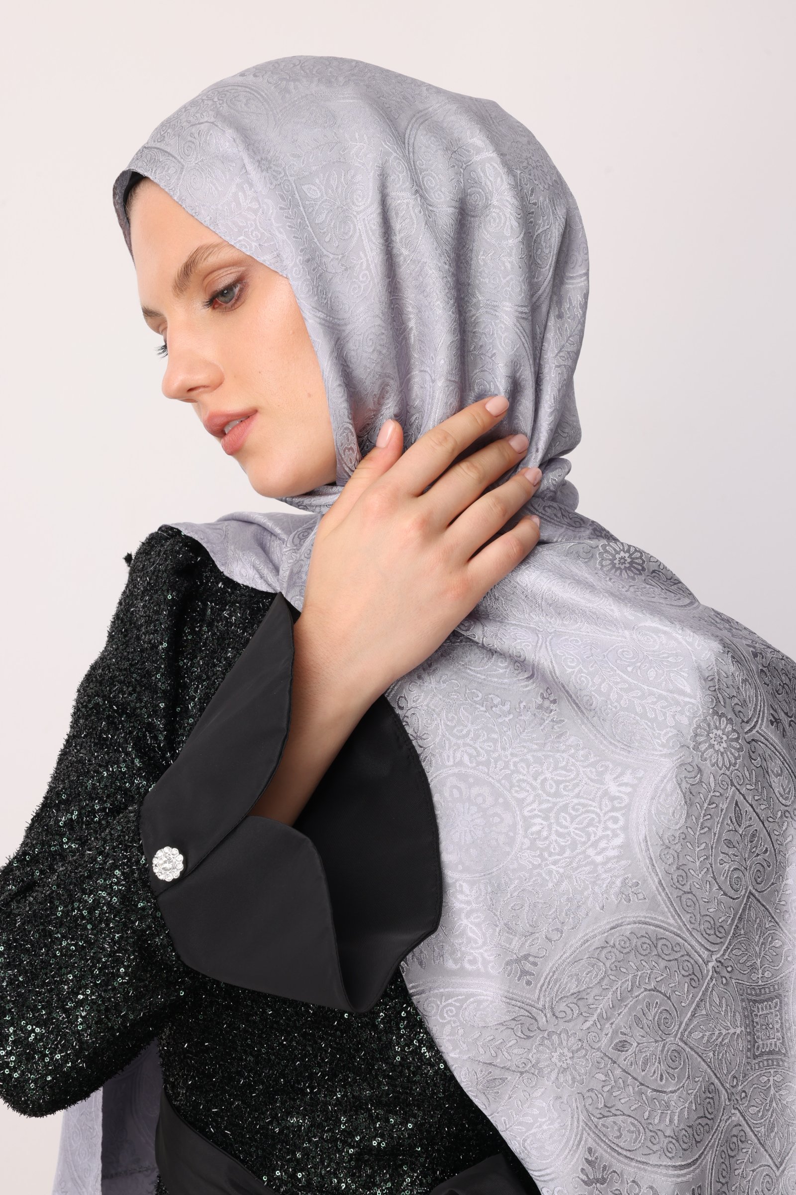 Shline Line Viscose Shawl - Gray-Gray