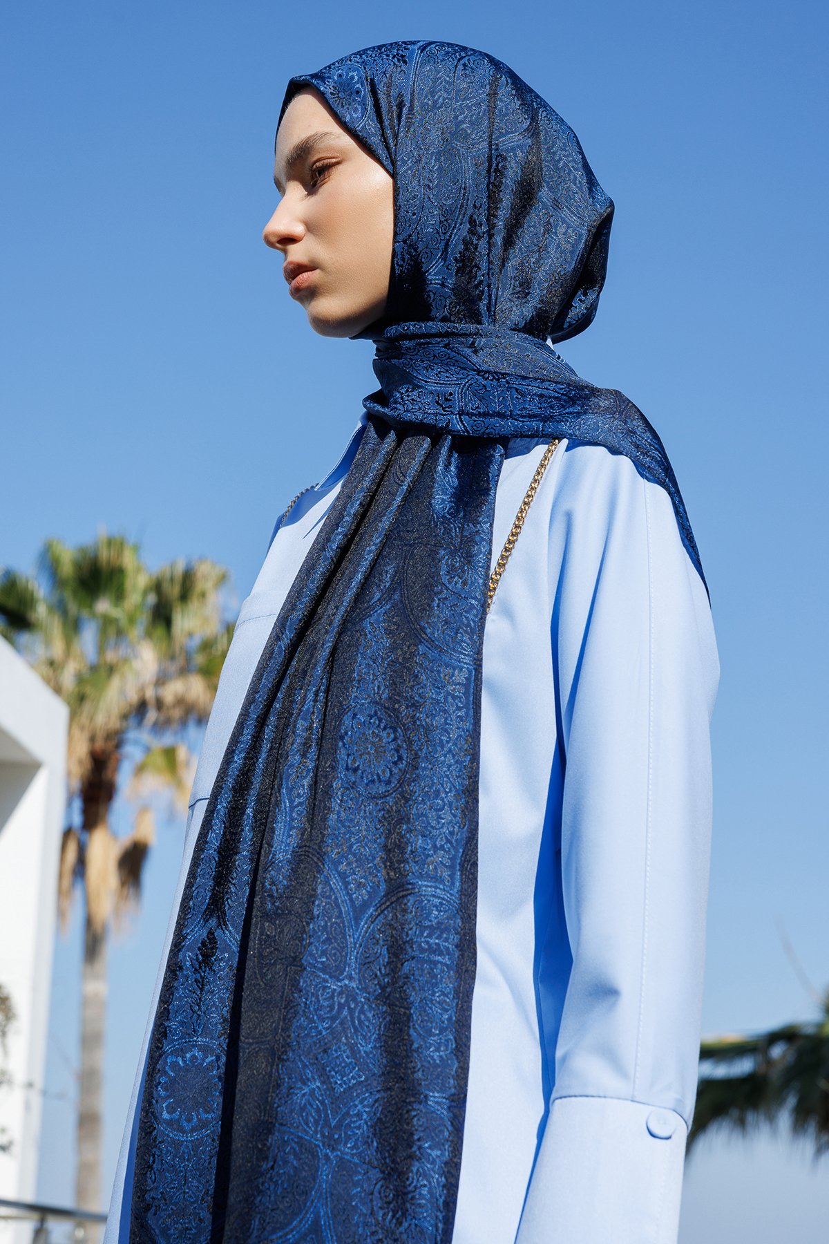 Shline Line Viscose Shawl - Black-Indigo