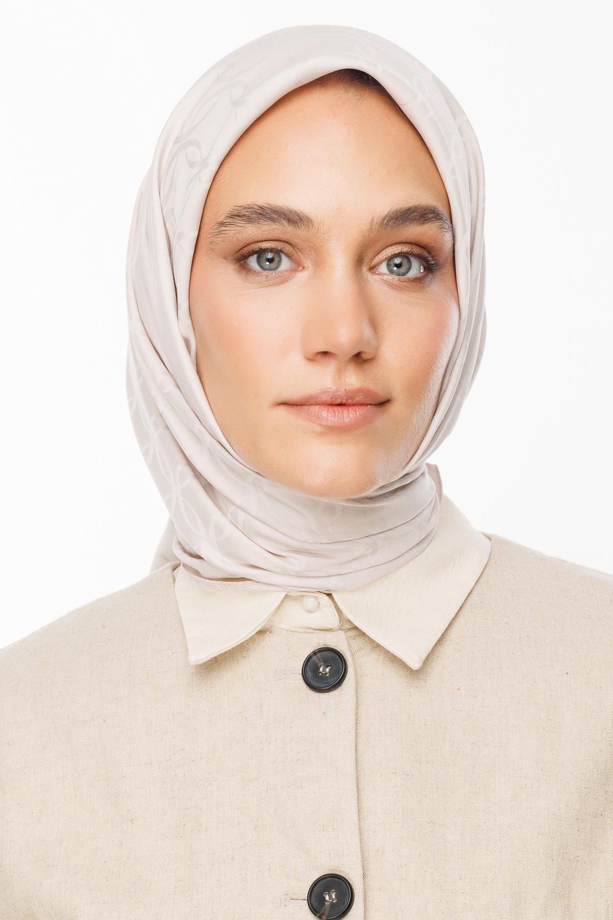 London Pattern Silky Jacquard Scarf - Stone Color