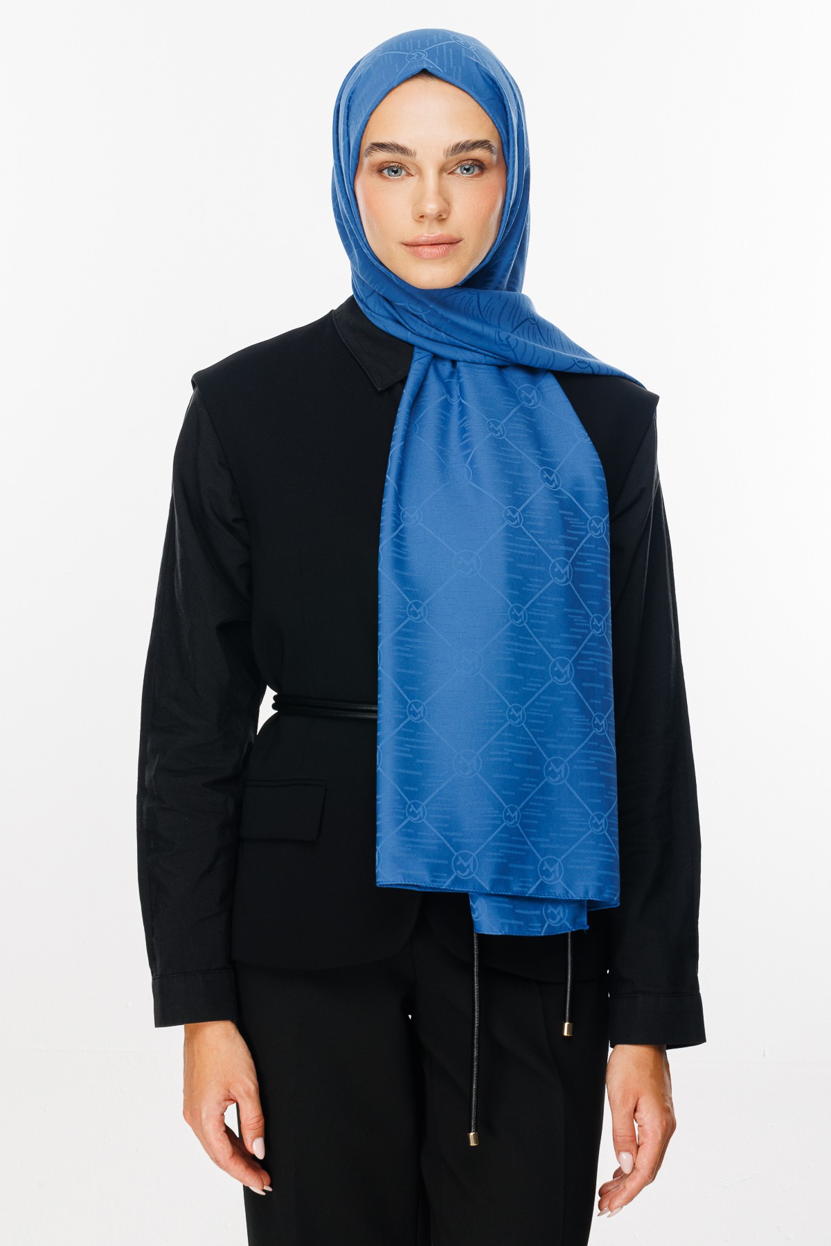 Moon Is Pattern Jacquard Shawl - İndigo